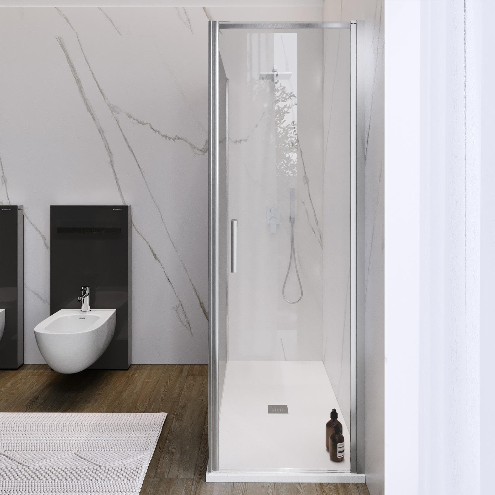 Box doccia 140X80 cm lato fisso specchiato con battente e profilo cromo 200h - Artego Duo