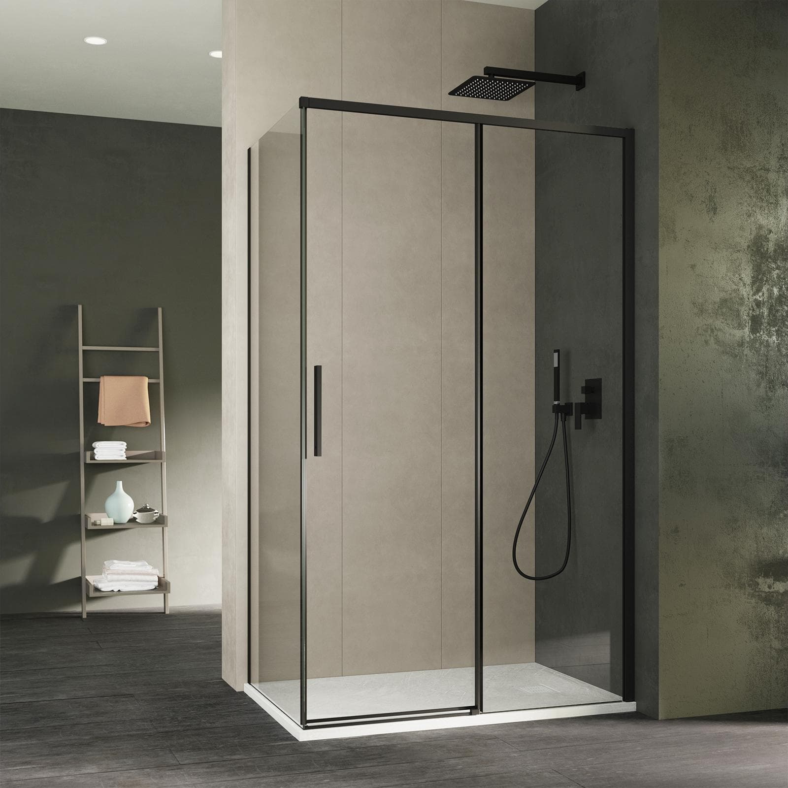 Box doccia 150X80 cm scorrevole dx con vetro anticalcare trasparente e profilo nero 200h - Kiri
