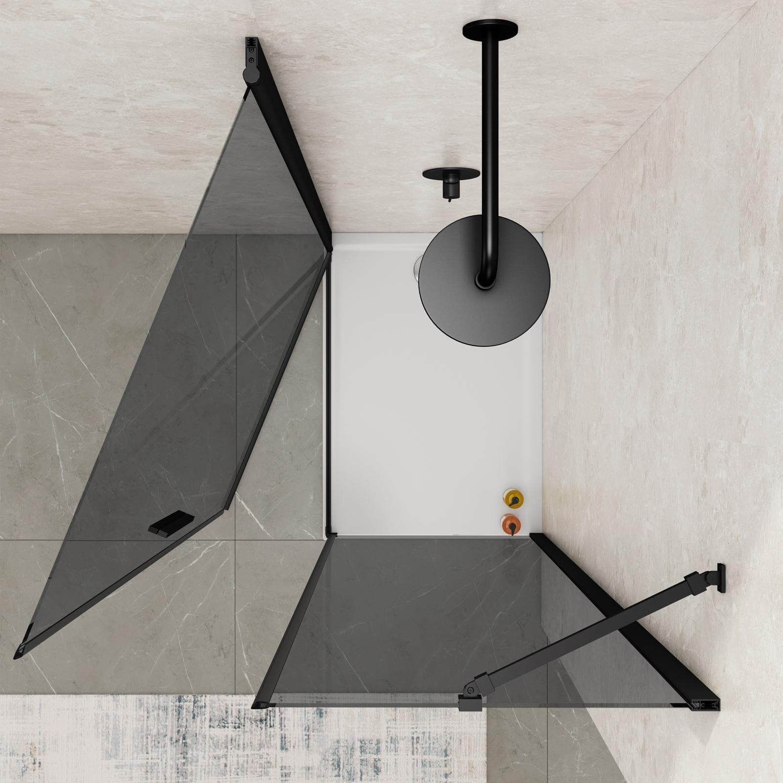 Box doccia 60x100 cm battente 100 cm fisso con vetro temperato fumé e profilo nero 195h - Nilo