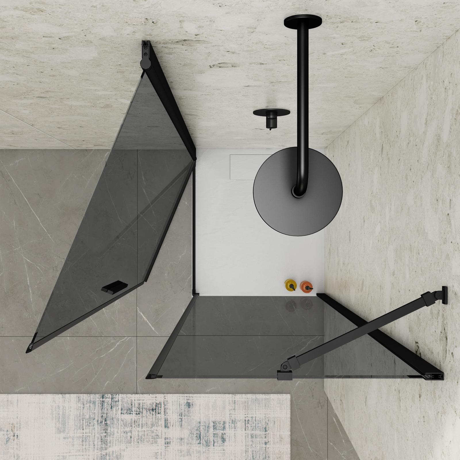 Box doccia 60X85 cm battente con vetro temperato fumé e profilo nero opaco 195h - Nilo