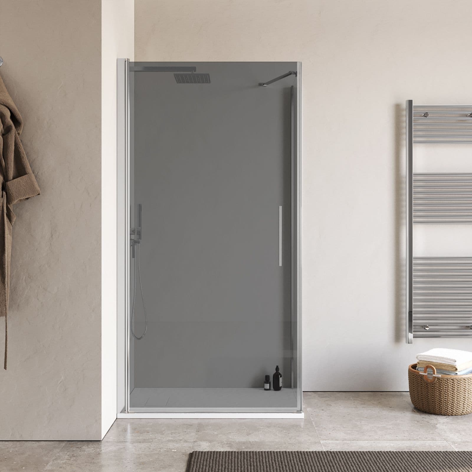 Box doccia 60x90 cm battente 90 cm con vetro temperato fumé e profilo cromo 195h - Nilo
