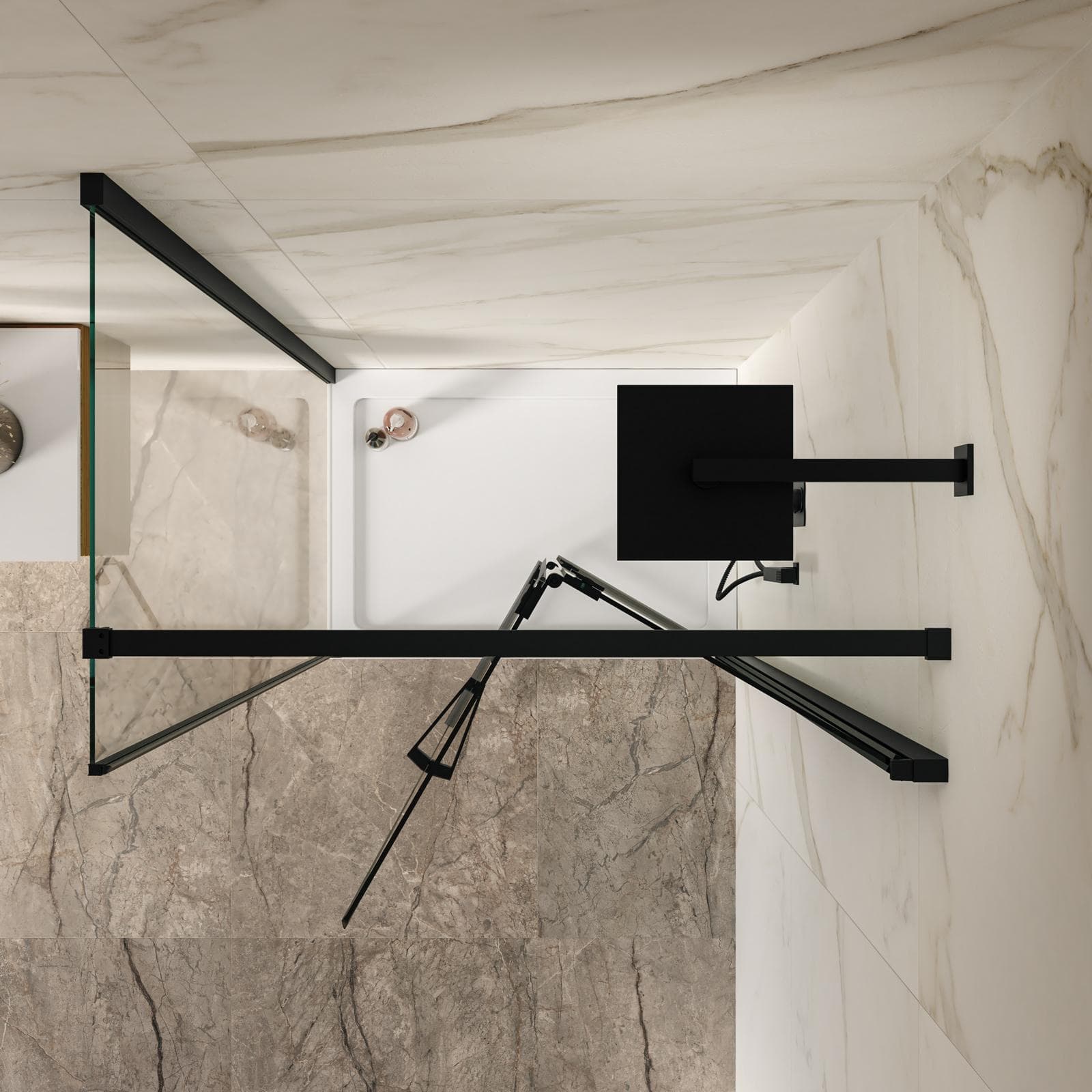 Box doccia 65x100 cm a soffietto vetro anticalcare trasparente e profilo nero opaco 195h - Flexy