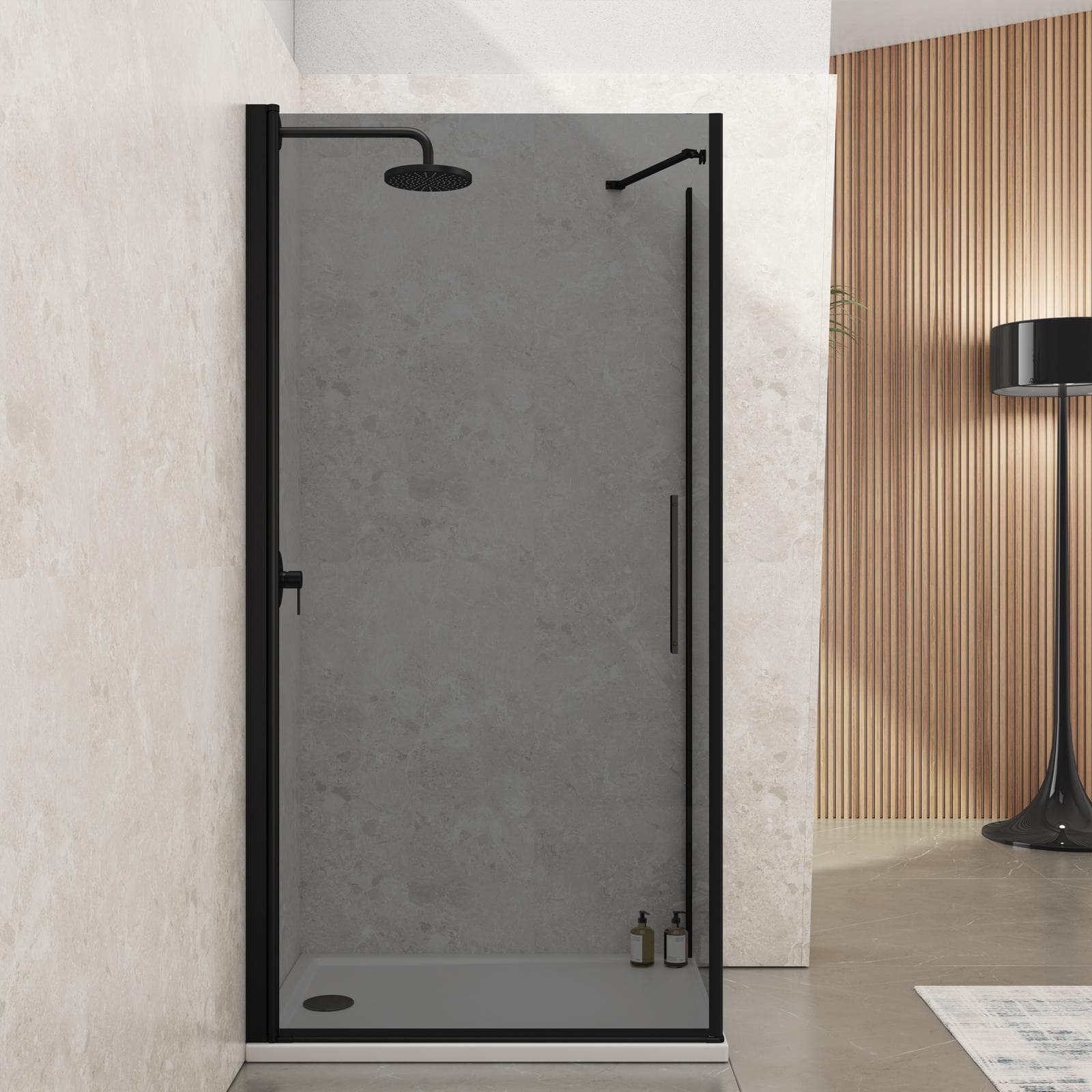 Box doccia 65x100 cm battente 100 cm con vetro temperato fumé e profilo nero 195h - Nilo