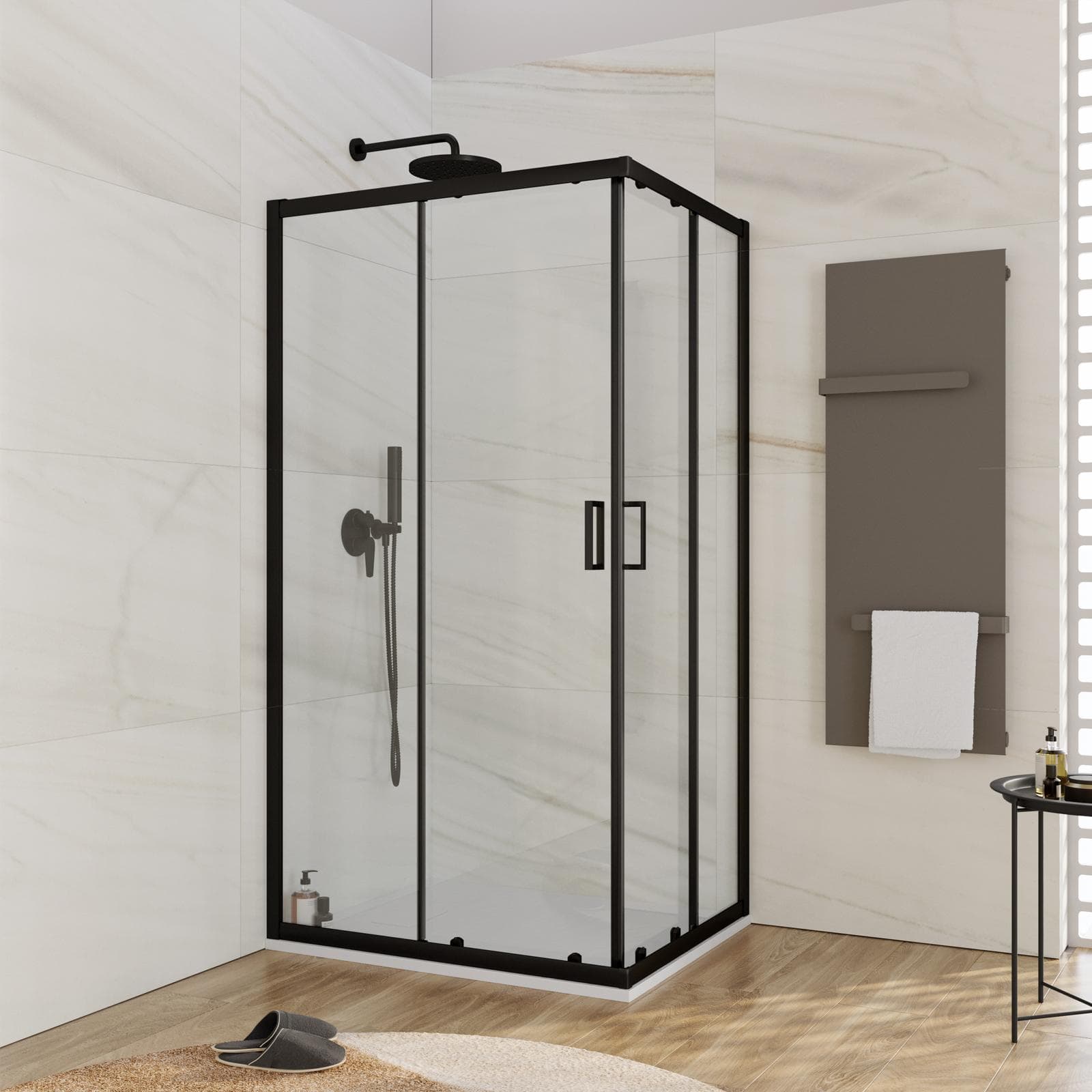 Box doccia 70x100 cm in vetro temperato 6 mm trasparente 185h con profilo nero - Young