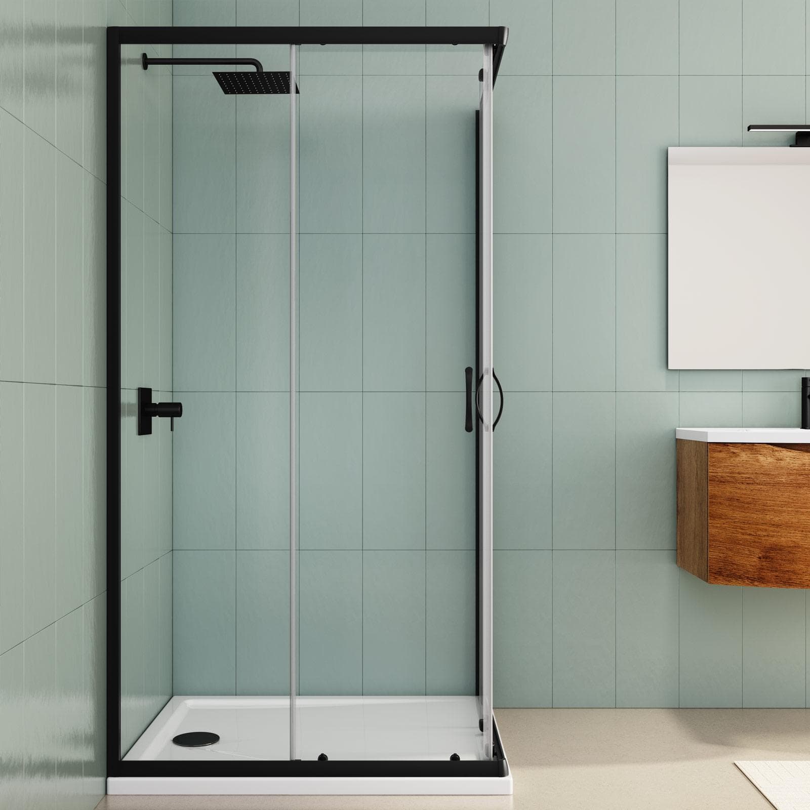 Box doccia 70X100 cm scorrevole con vetro trasparente e profilo nero opaco 185h - Lite