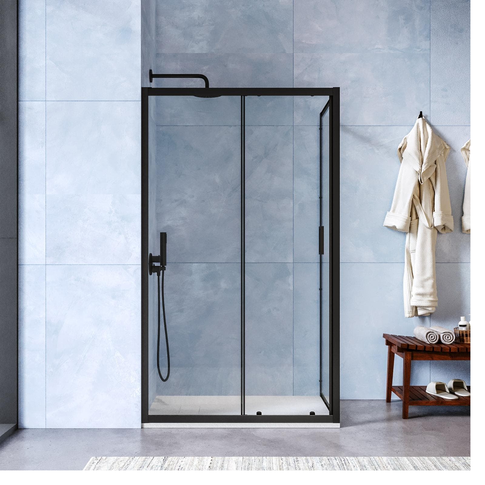 Box doccia 70x110 cm scorrevole in vetro temperato 6 mm trasparente 185h e profilo nero - Young