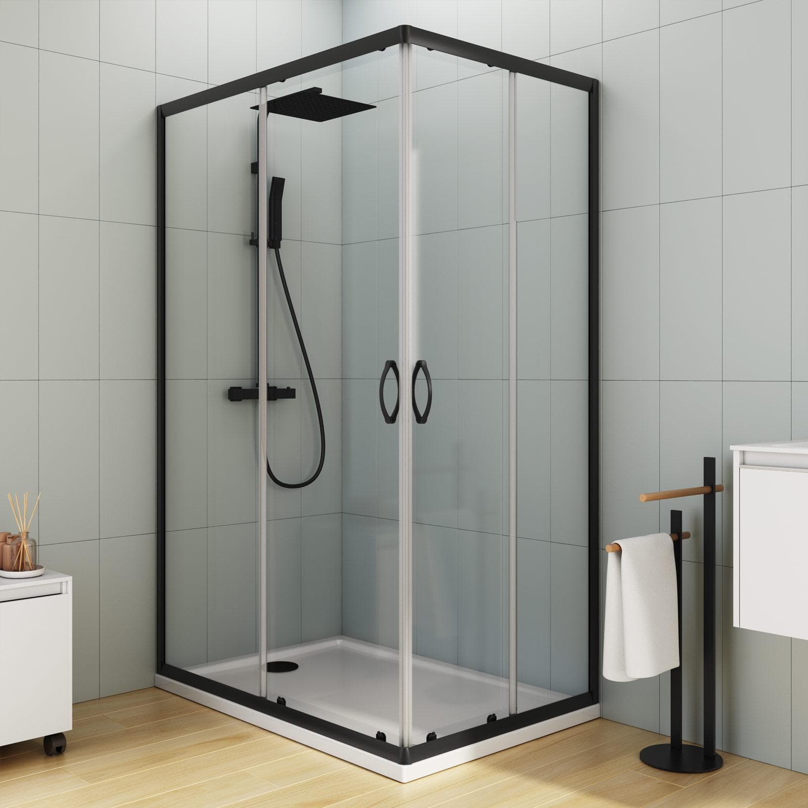 Box doccia 70X120 cm scorrevole con vetro trasparente e profilo nero opaco 185h - Lite