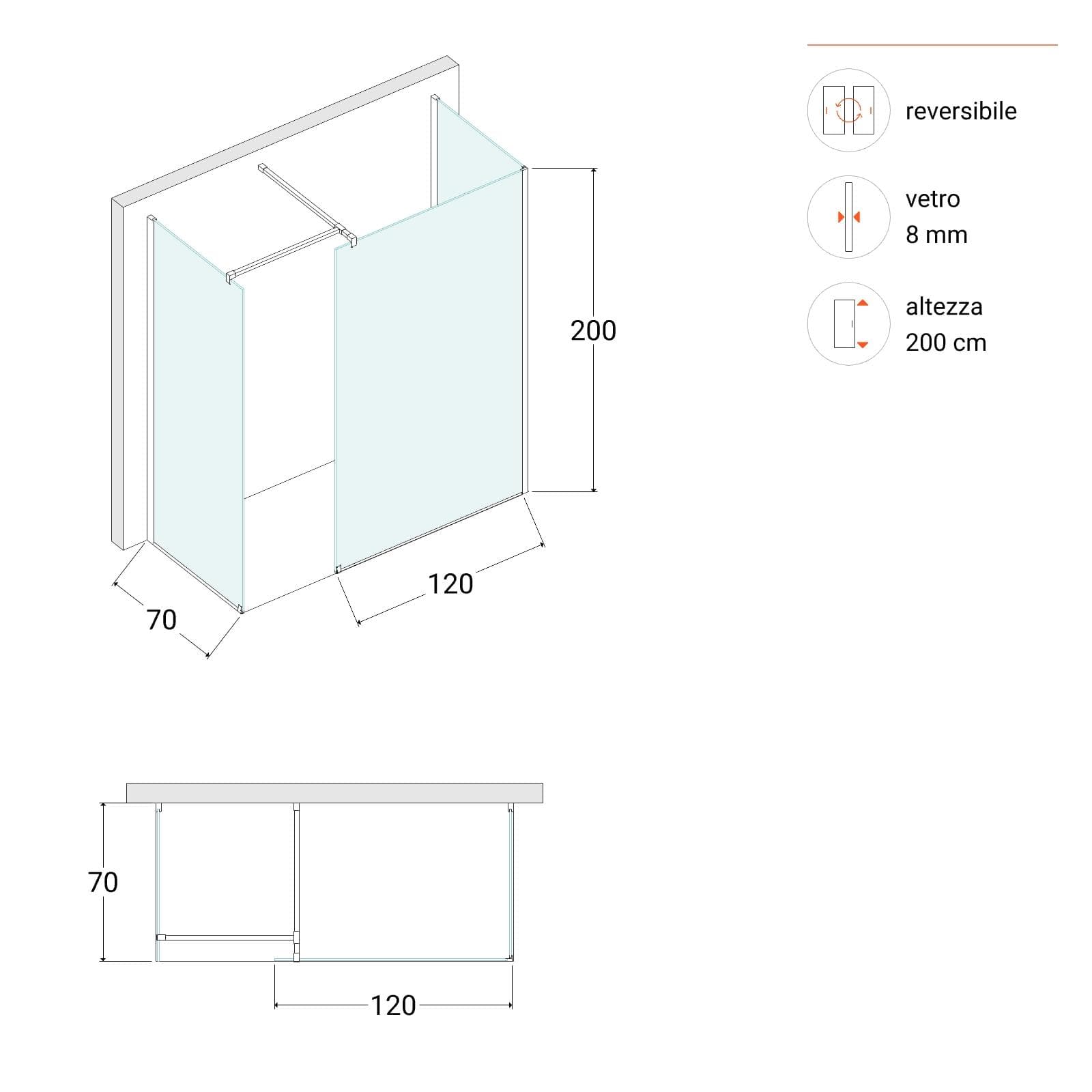 Box doccia 70x120x70 tre lati per sostituzione vasca da bagno walk-in fume - Keep