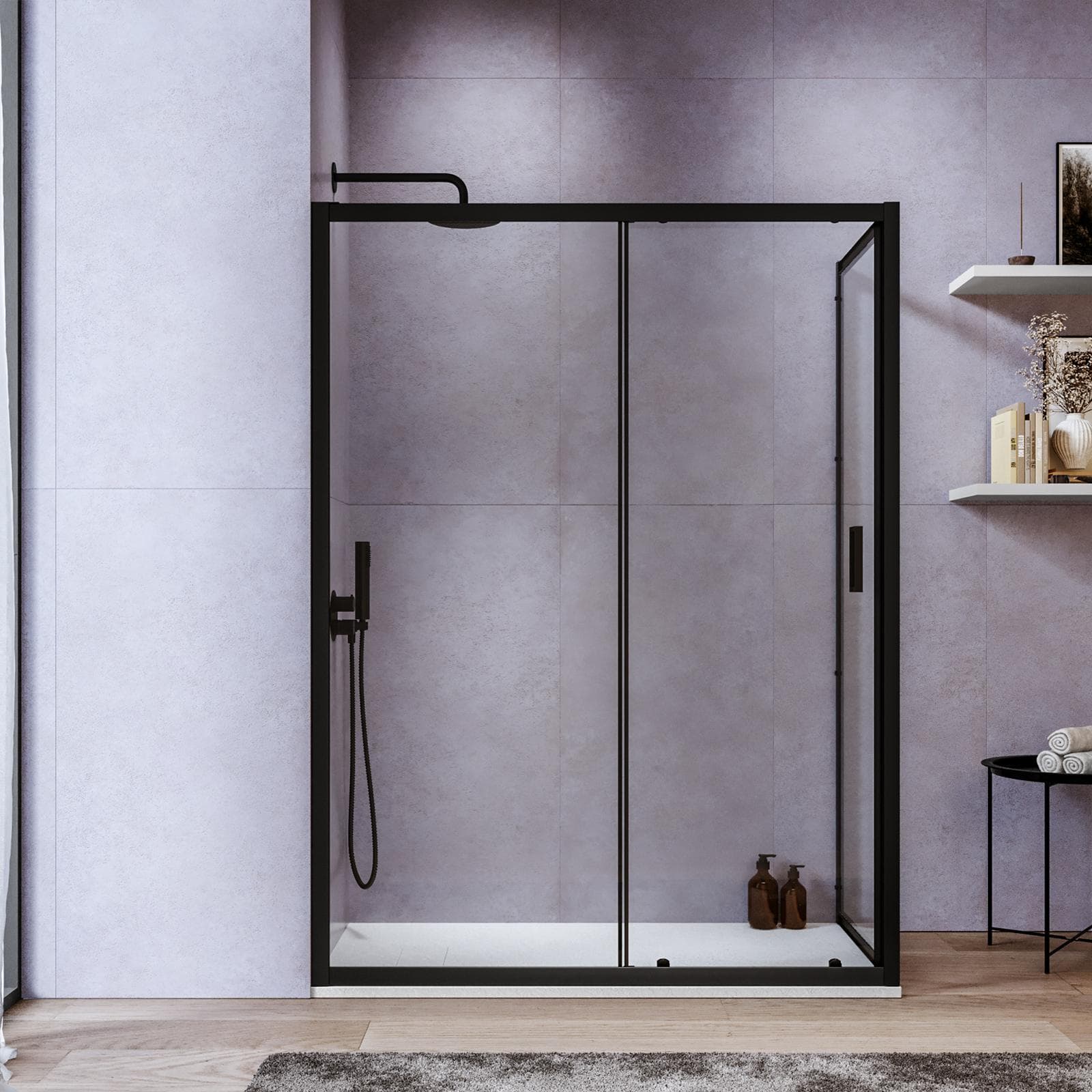 Box doccia 70x150 cm scorrevole in vetro temperato 6 mm trasparente 185h e profilo nero - Young