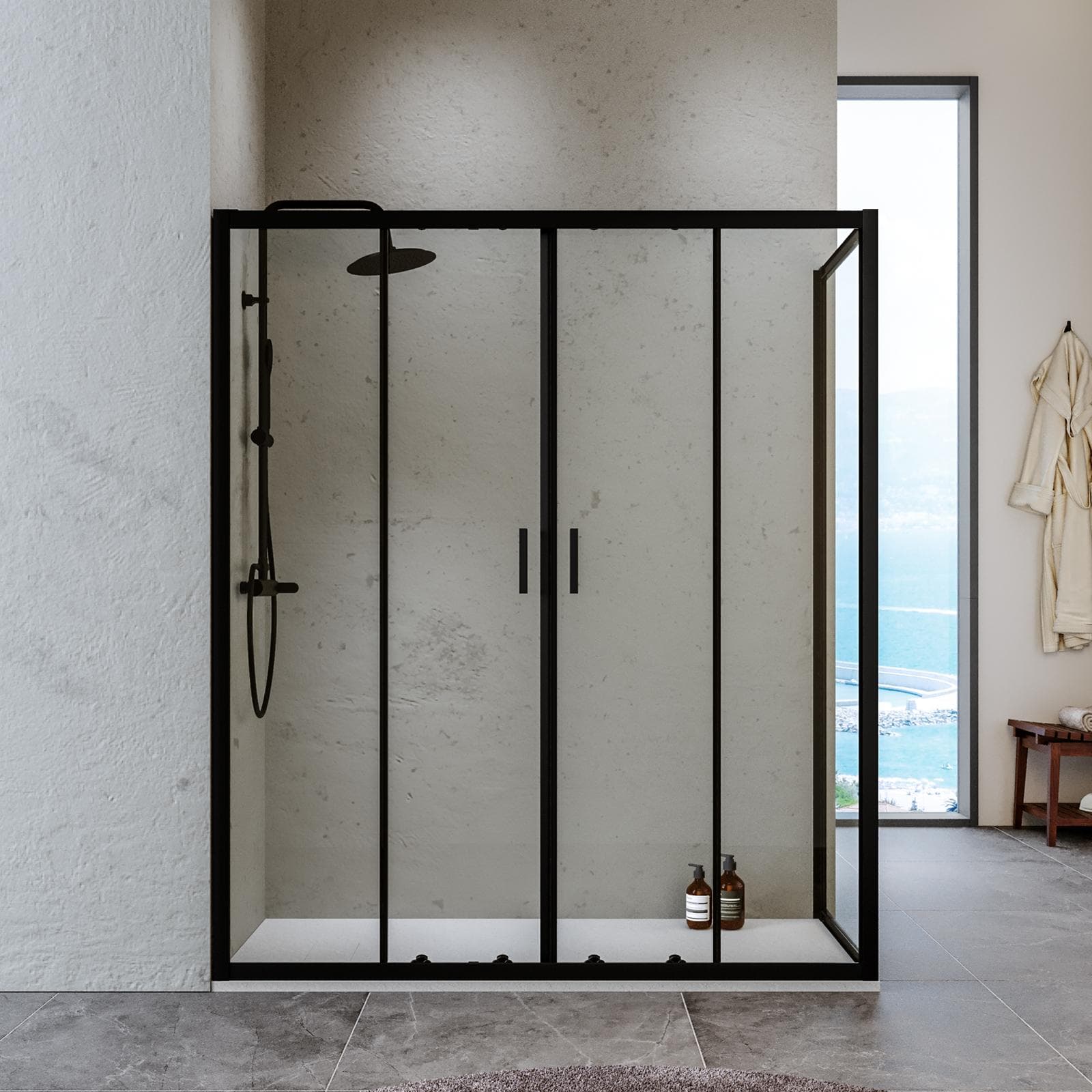 Box doccia 70x160 cm scorrevole in vetro temperato 6 mm trasparente 185h e profilo nero - Young