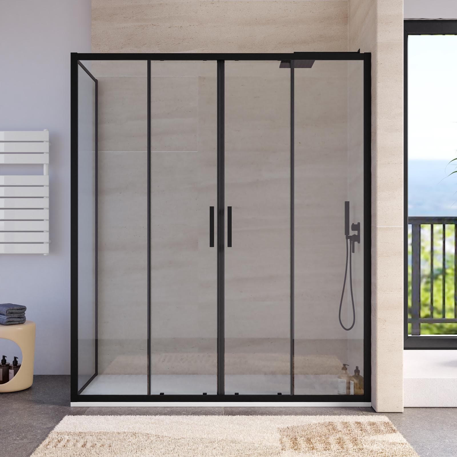 Box doccia 70x180 scorrevole 4 ante anticalcare profilo nero - Naomi