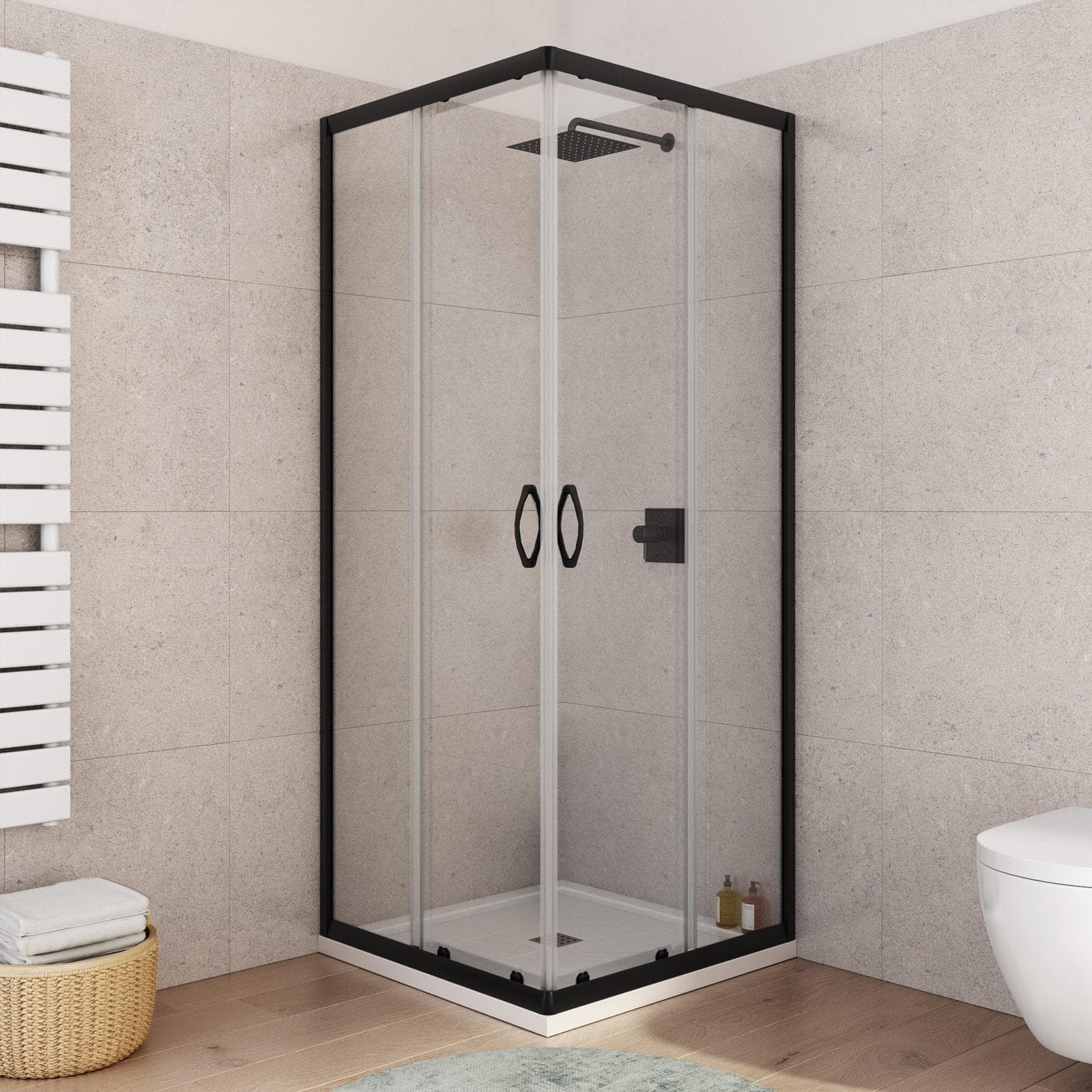 Box doccia 70X70 cm scorrevole con vetro trasparente e profilo nero opaco 185h - Lite