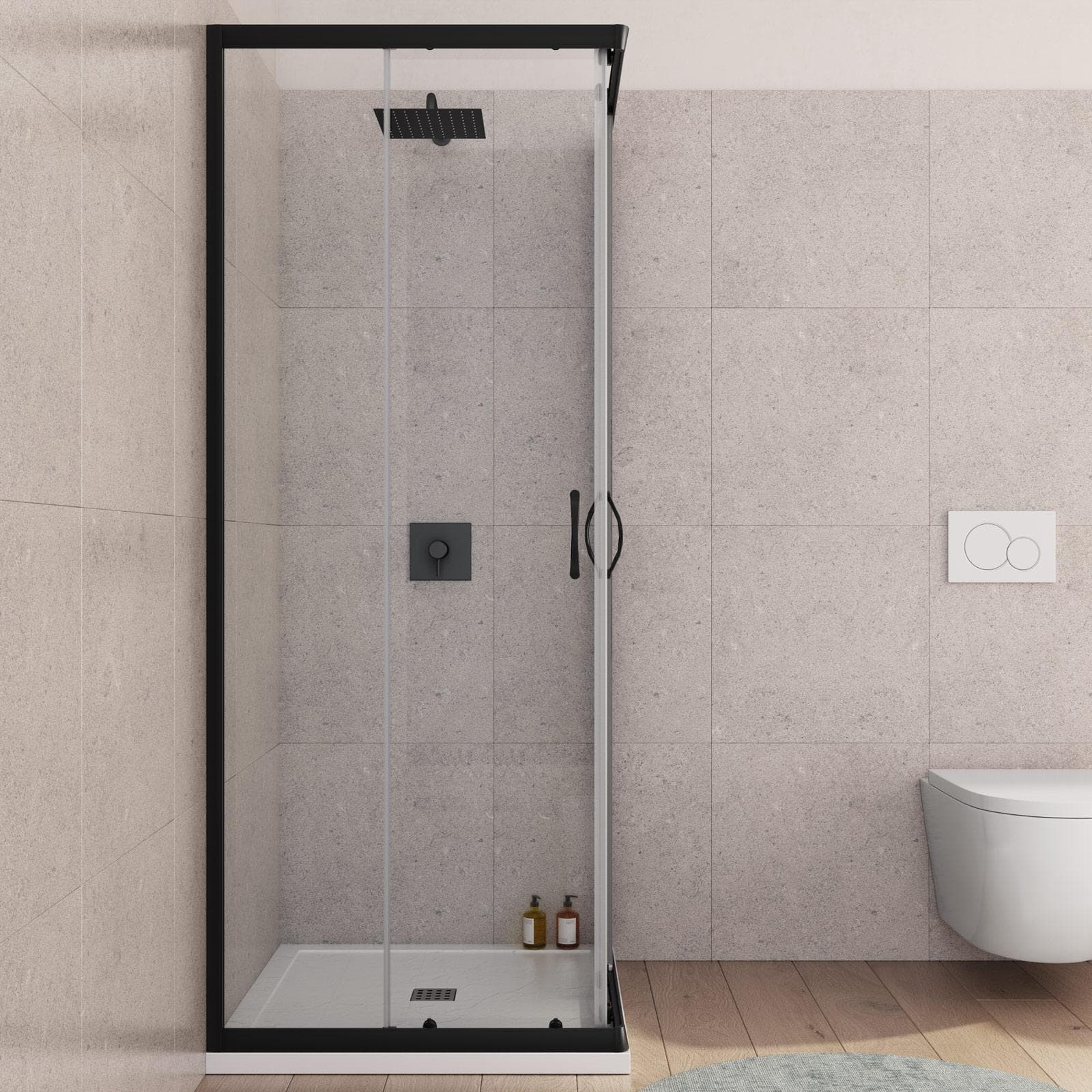 Box doccia 70X70 cm scorrevole con vetro trasparente e profilo nero opaco 185h - Lite