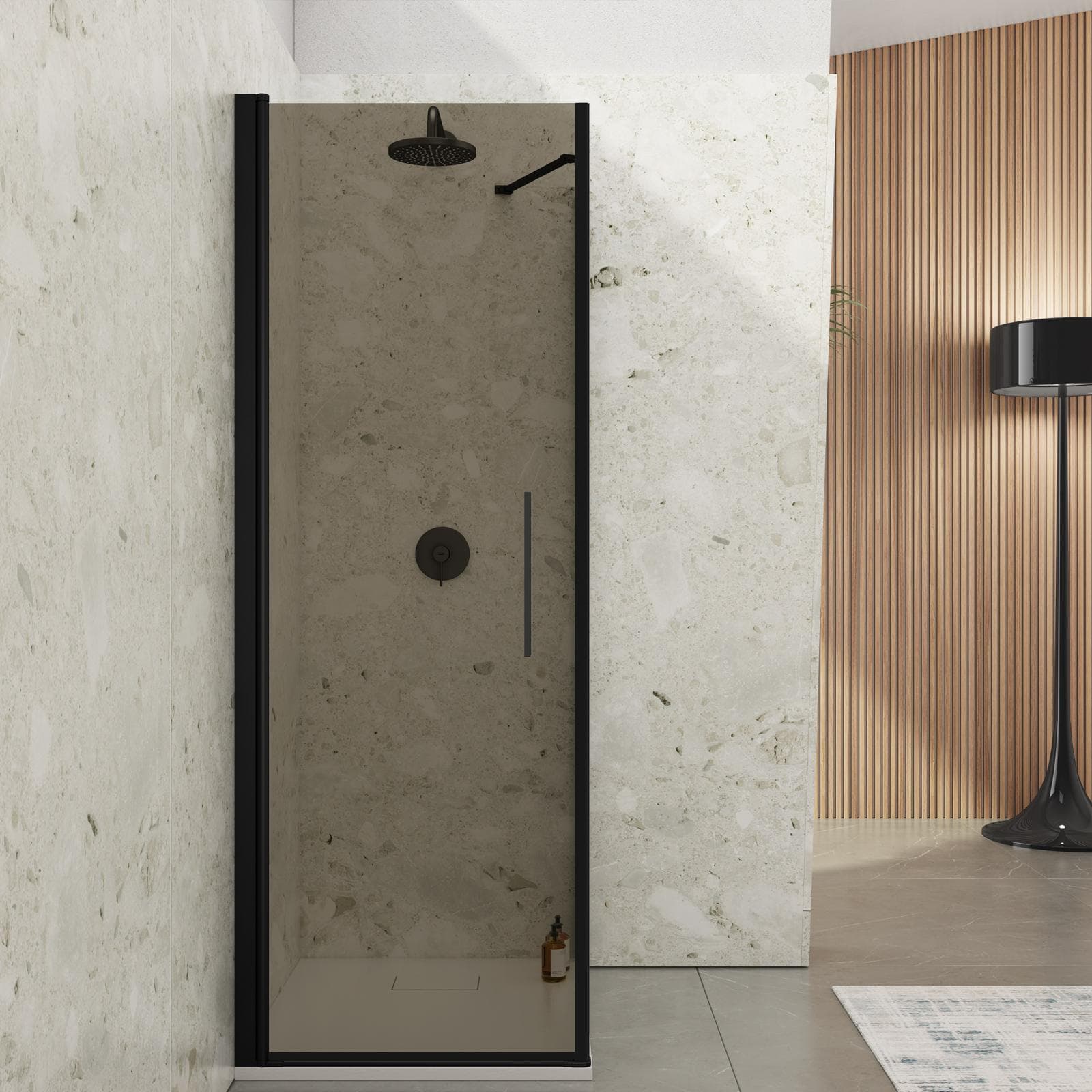Box doccia 70x80 cm battente 80 cm con vetro temperato bronzato e profilo nero 195h - Nilo