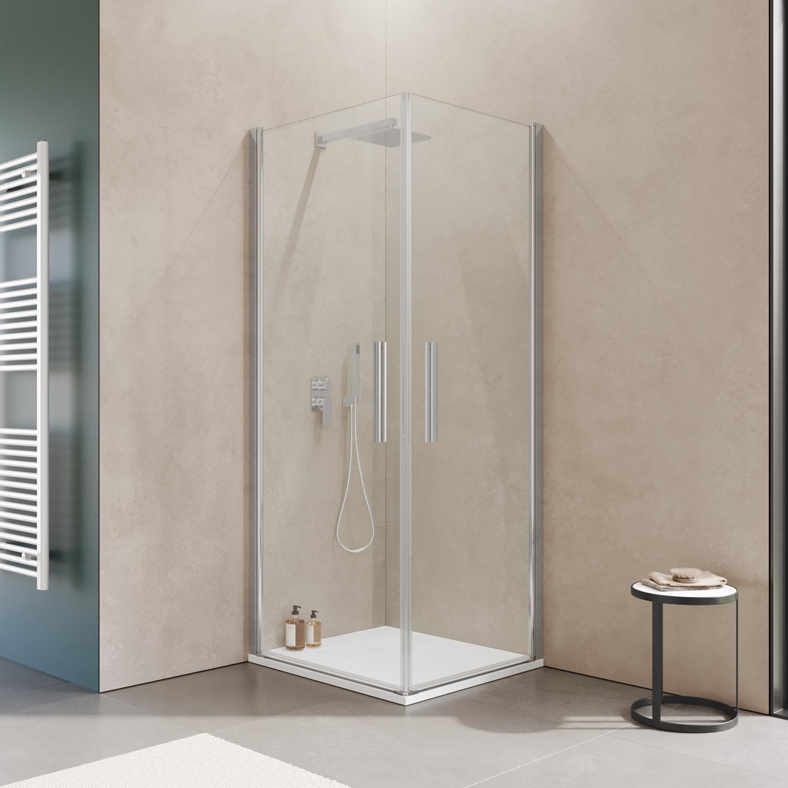 Box doccia 70X80 cm doppio battente in vetro temperato trasparente e profilo cromo 195h - Nilo