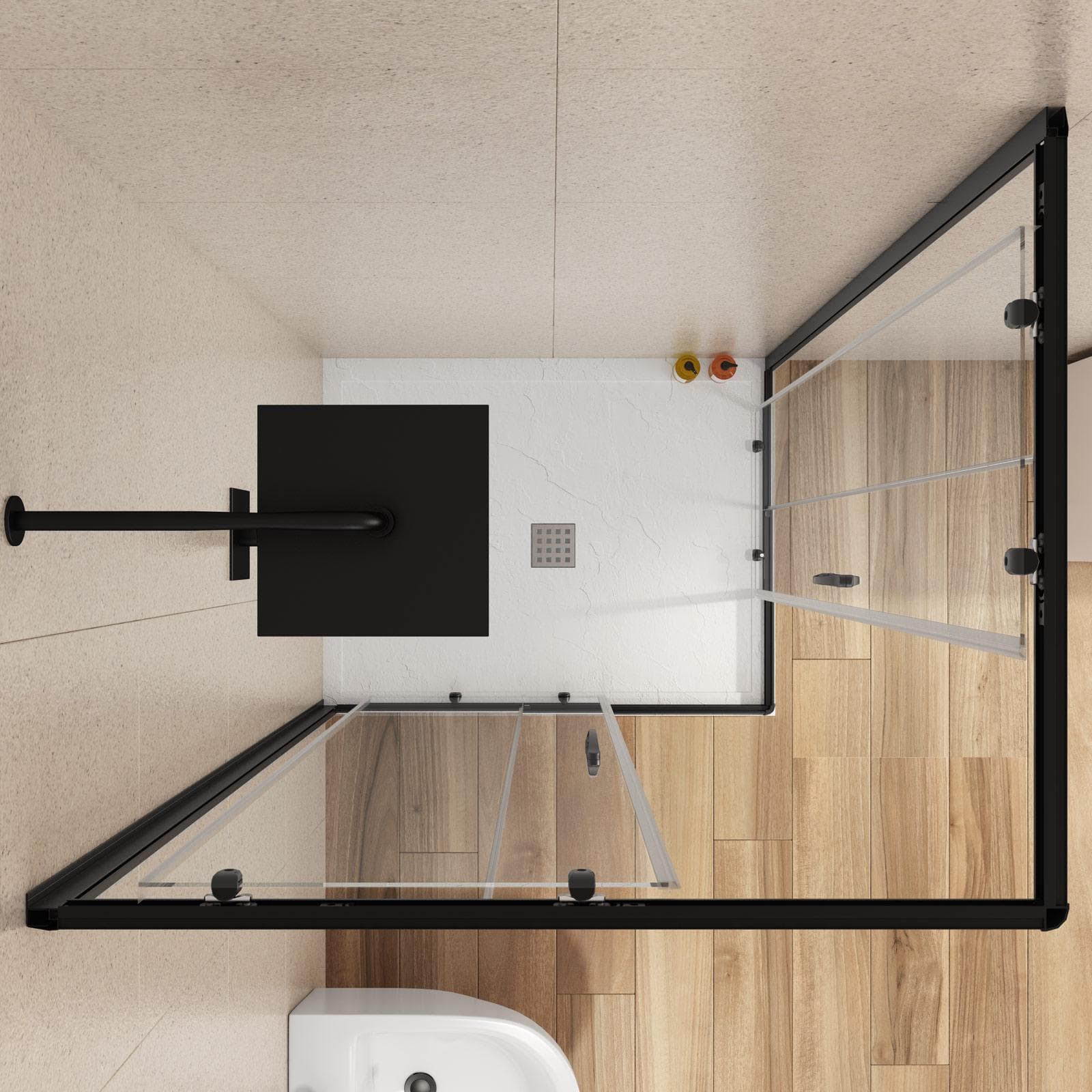 Box doccia 70X90 cm scorrevole con vetro trasparente e profilo nero opaco 185h - Lite