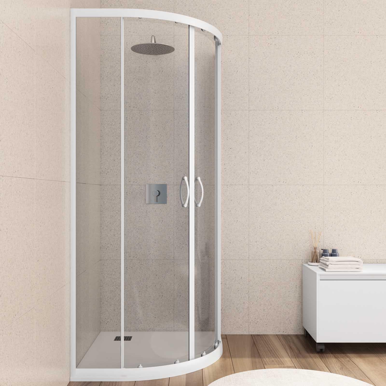 Box doccia 70x90 cm semicircolare scorrevole con vetro trasparente e profilo bianco 185h - Lite
