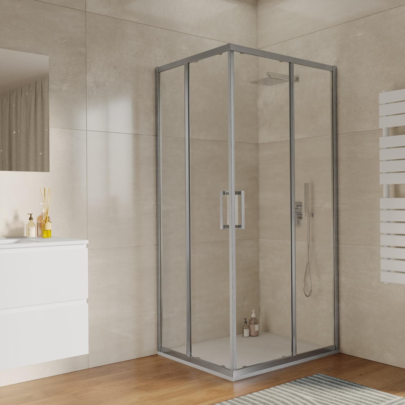 Box doccia 80x100 cm angolare scorrevole vetro trasparente anticalcare e profilo cromo 195h - Moritz