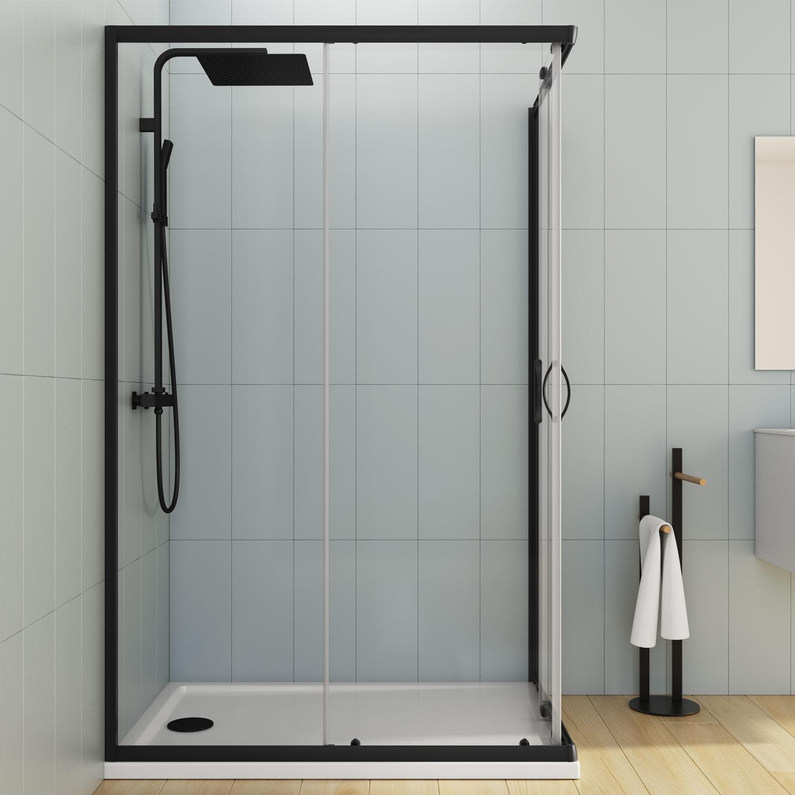 Box doccia 80X120 cm scorrevole con vetro trasparente e profilo nero opaco 185h - Lite