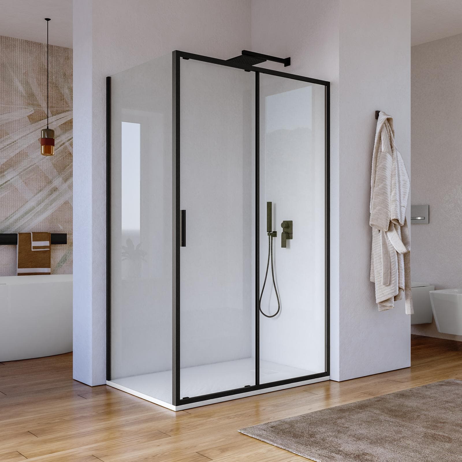 Box doccia 80x120 cm scorrevole vetro trasparente e profilo nero opaco 195h - Glide