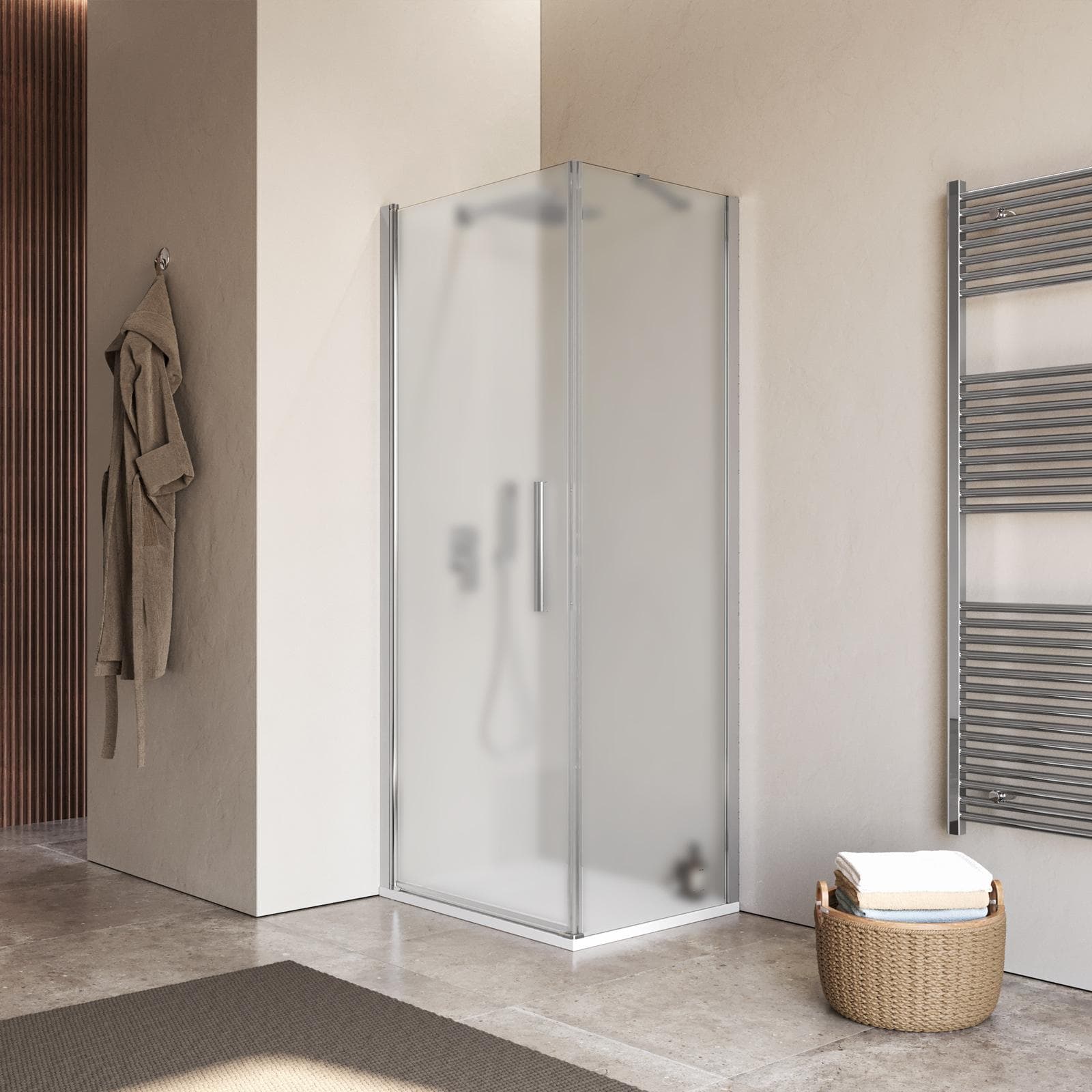 Box doccia 60x80 cm battente in vetro temperato 6mm opaco e profilo cromo 195h - Nilo