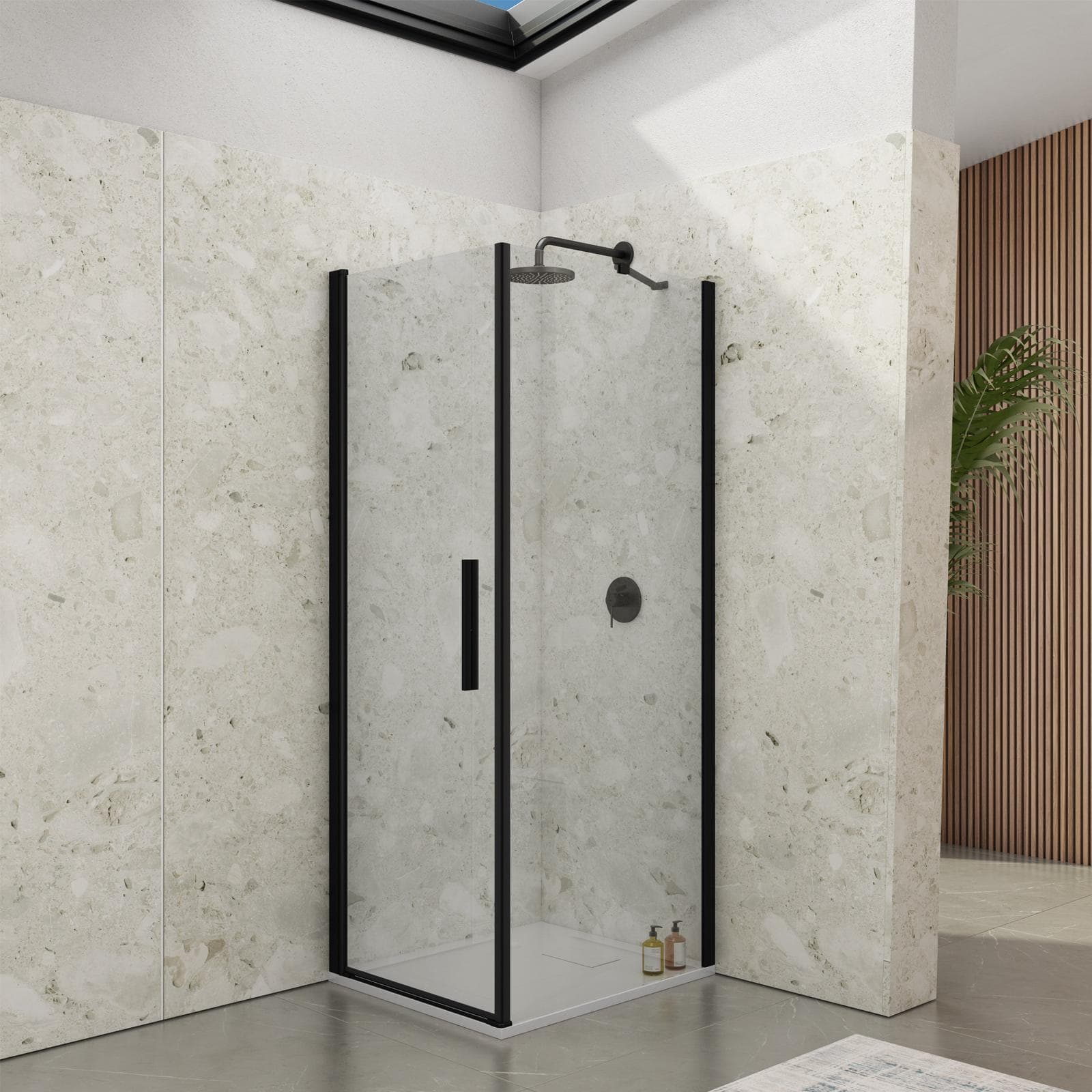 Box doccia 80x70 cm battente 70 cm con vetro temperato trasparente e profilo nero 195h - Nilo