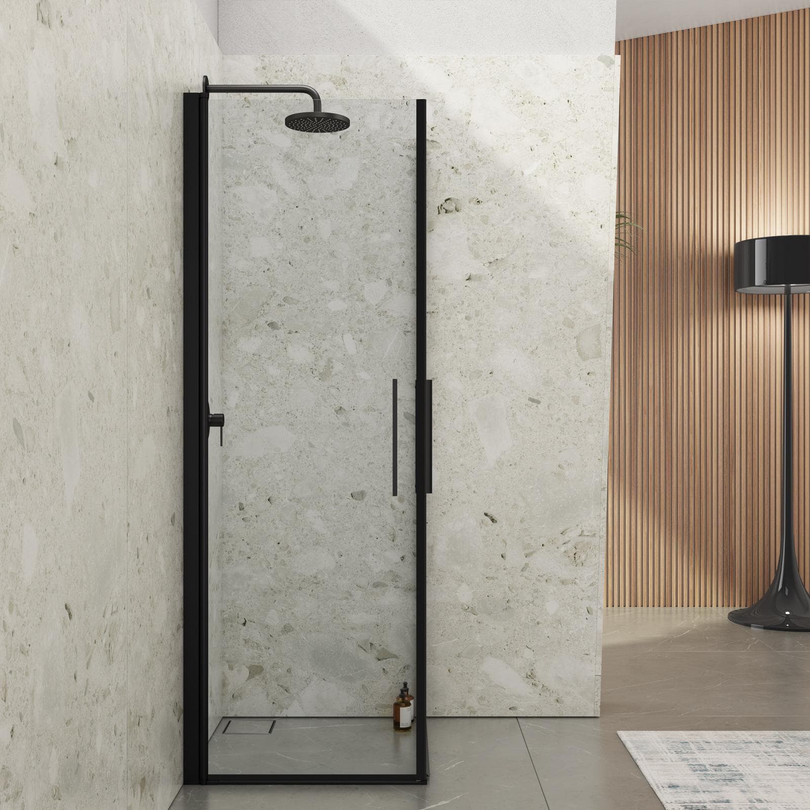 Box doccia 80x80 cm doppio battente con vetro temperato trasparente e profilo nero opaco 195h - Nilo
