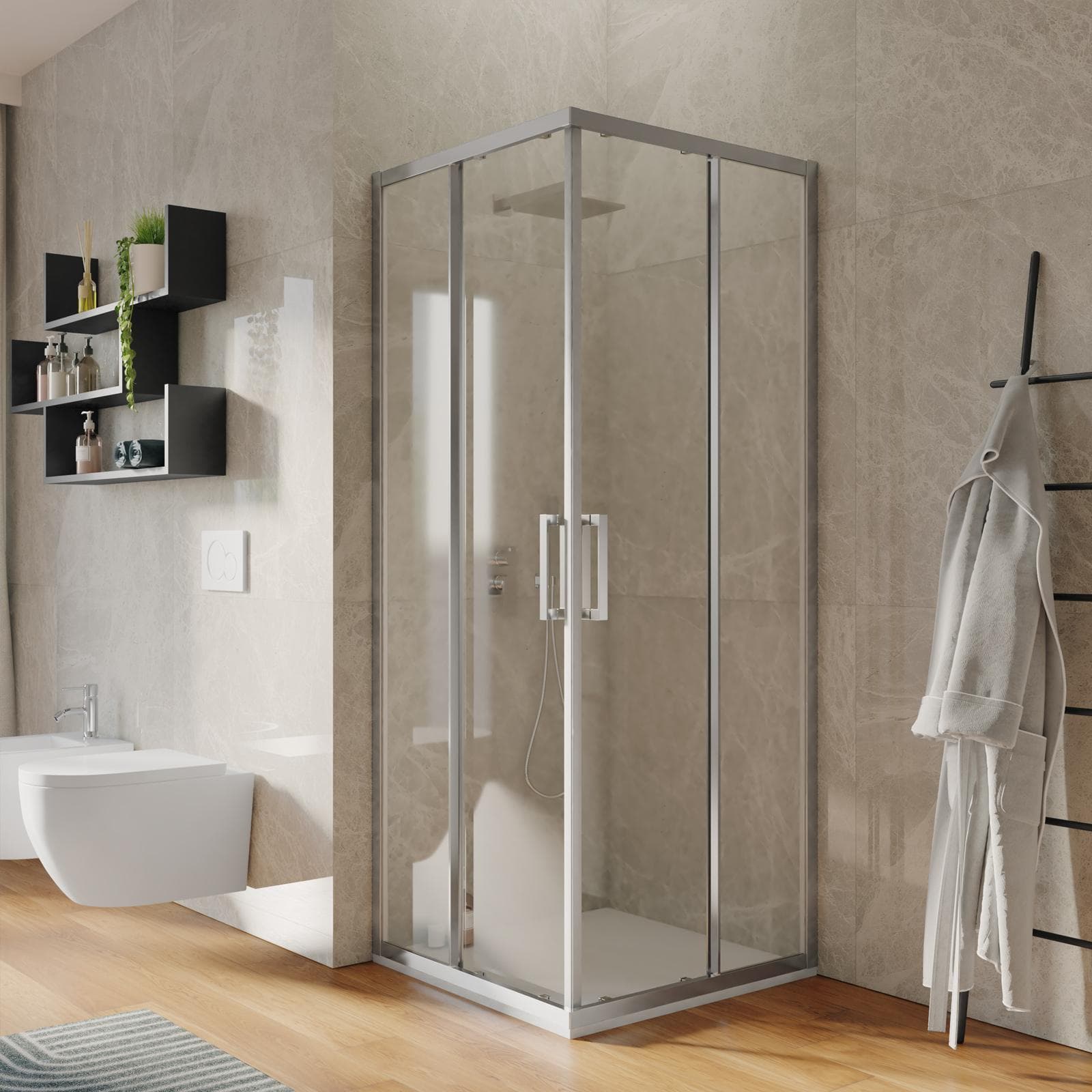Box doccia 80x80 cm angolare scorrevole vetro trasparente anticalcare e profilo cromo 195h - Moritz