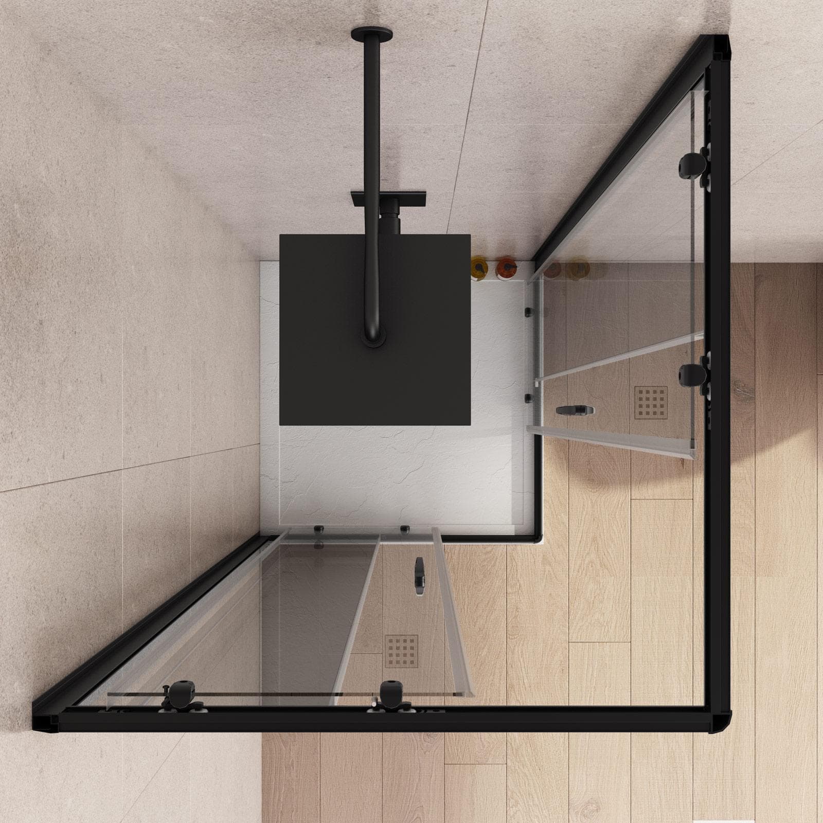 Box doccia 80X80 cm scorrevole con vetro trasparente e profilo nero opaco 185h - Lite