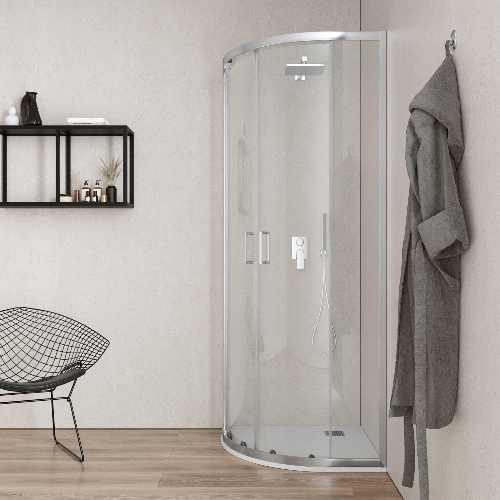 Box doccia semicircolare 80x80 cm scorrevole con vetro trasparente e profilo cromo 200h - Skin