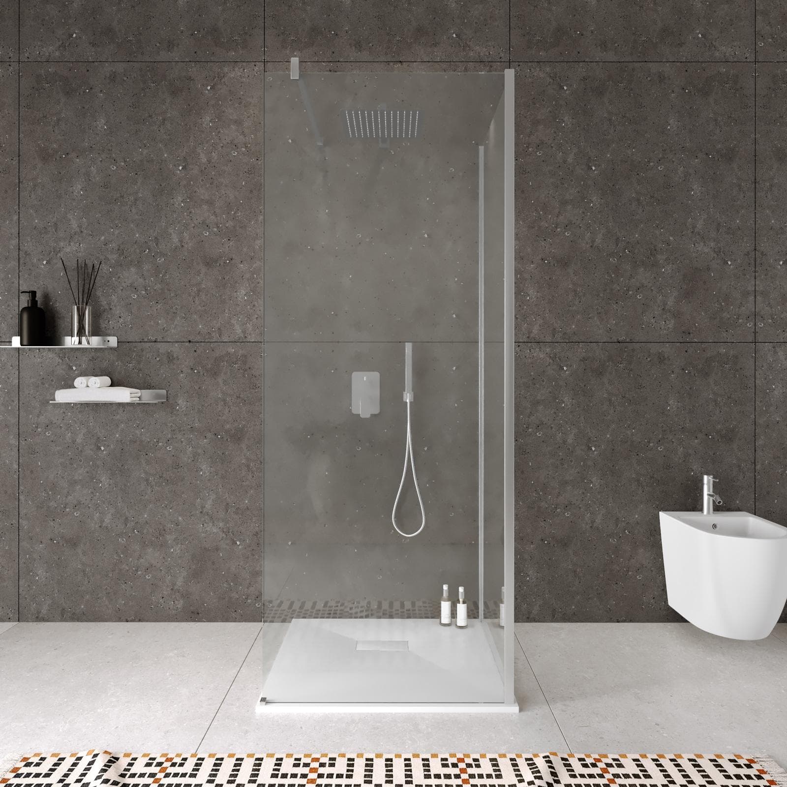 Box doccia walk-in 80x80cm angolare con vetro trasparente e profilo cromo 200h - Keep