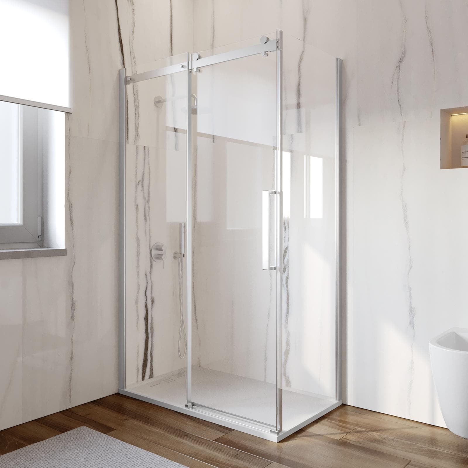 Box doccia 90x120 cm scorrevole in vetro anticalcare trasparente e profilo cromo 200h - Lucy