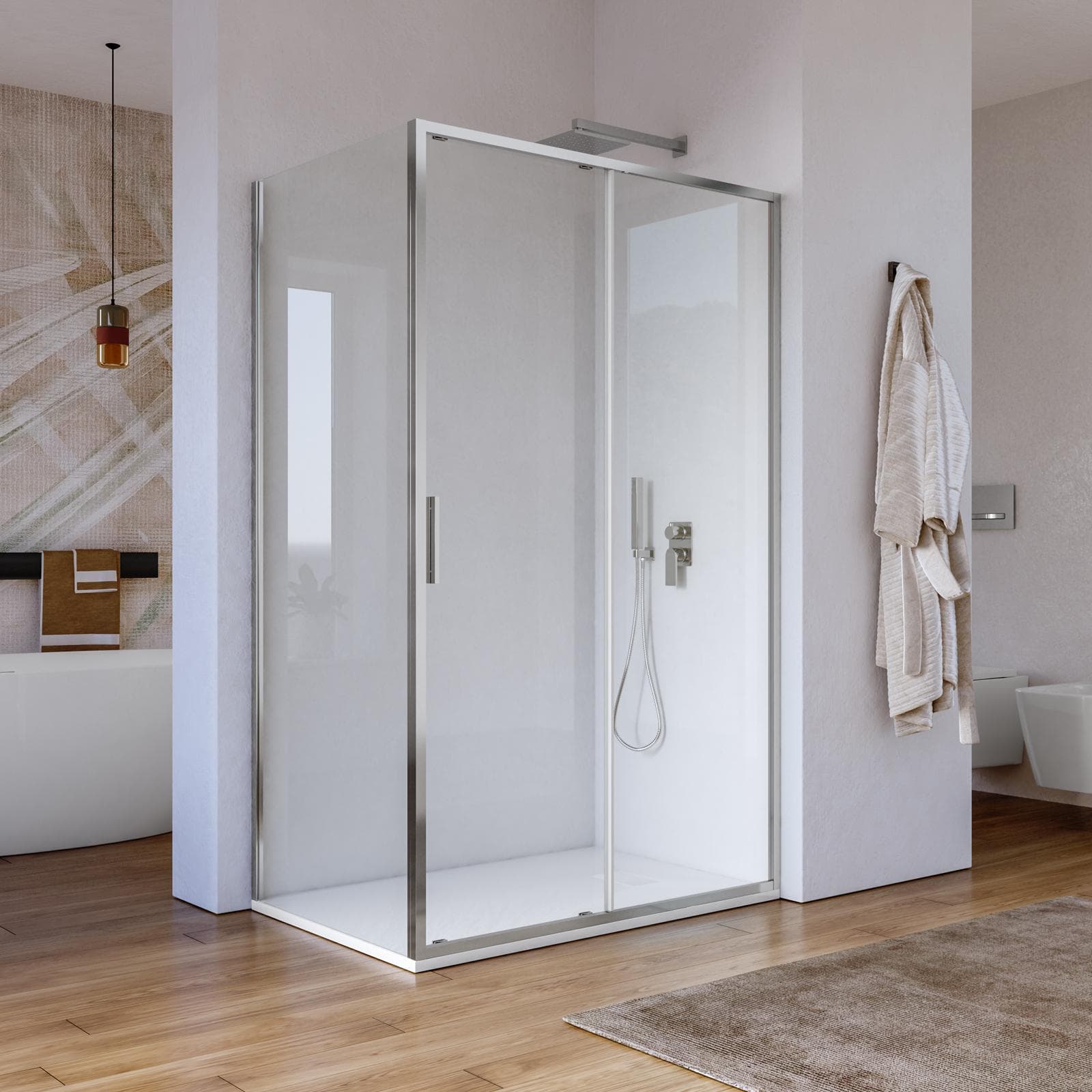 Box doccia 90x140 cm scorrevole vetro trasparente e profilo cromo 195h - Glide