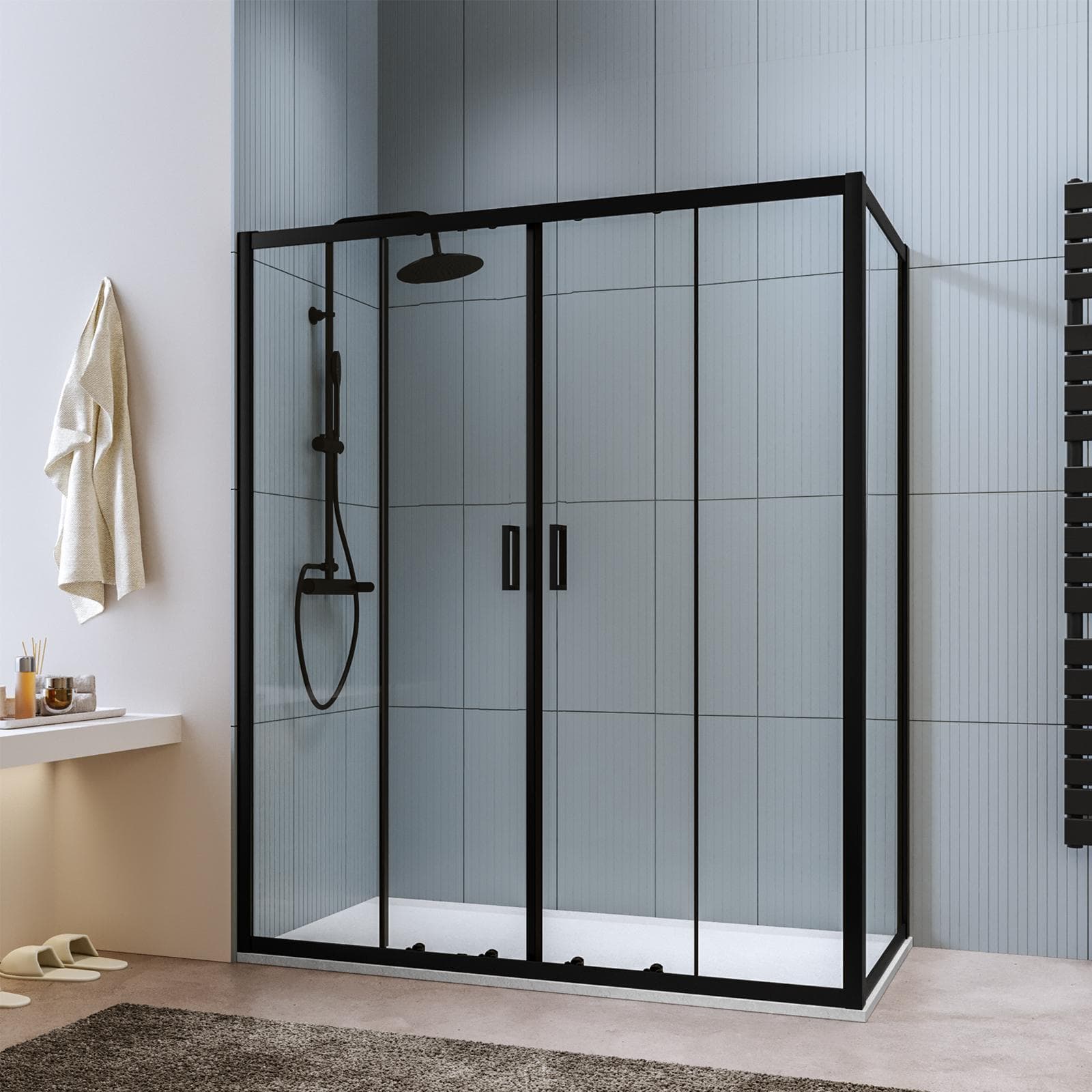 Box doccia 90x170 cm scorrevole in vetro temperato 6 mm trasparente 185h e profilo nero - Young