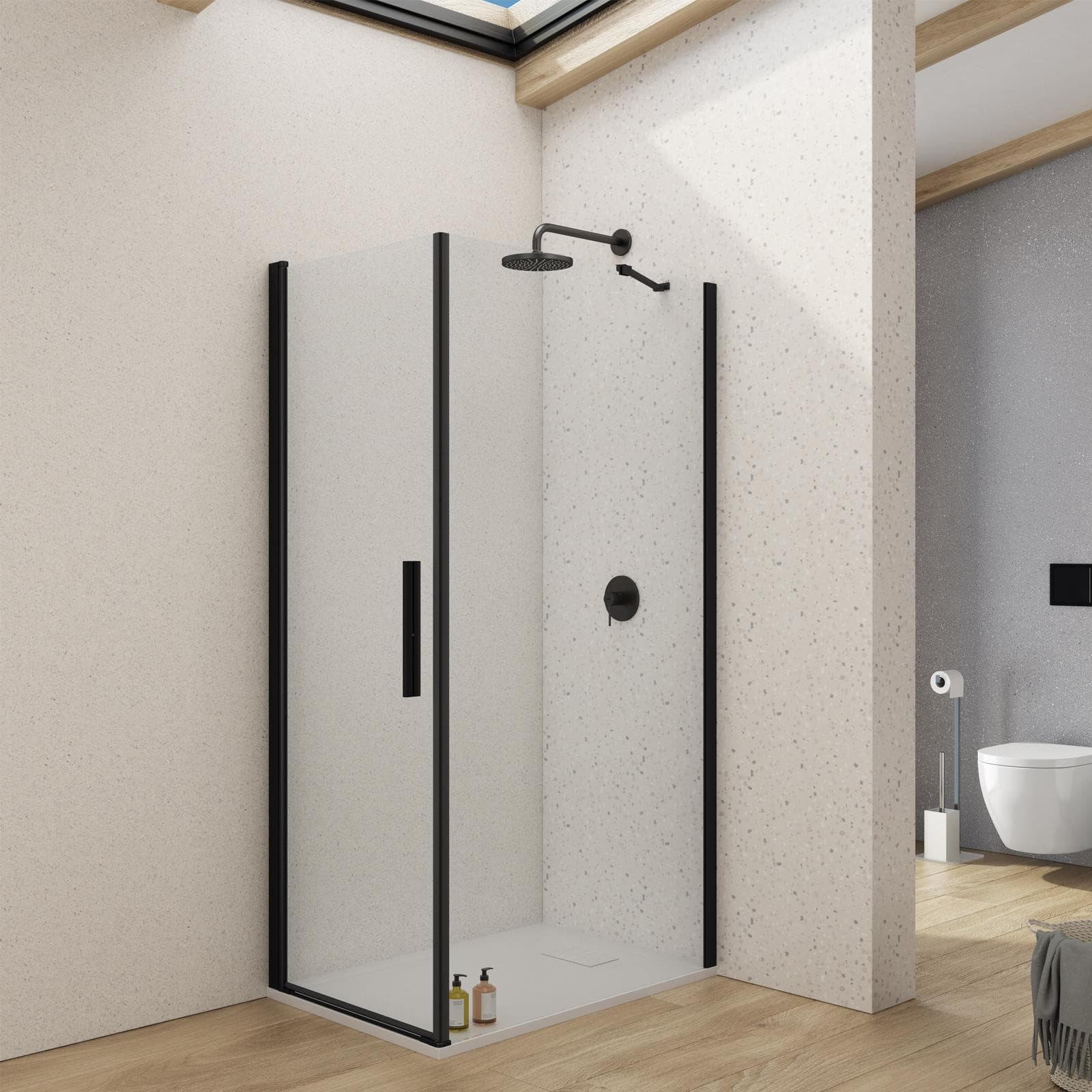 Box doccia 90x70 cm battente in vetro temperato trasparente con profilo nero 195h - Nilo
