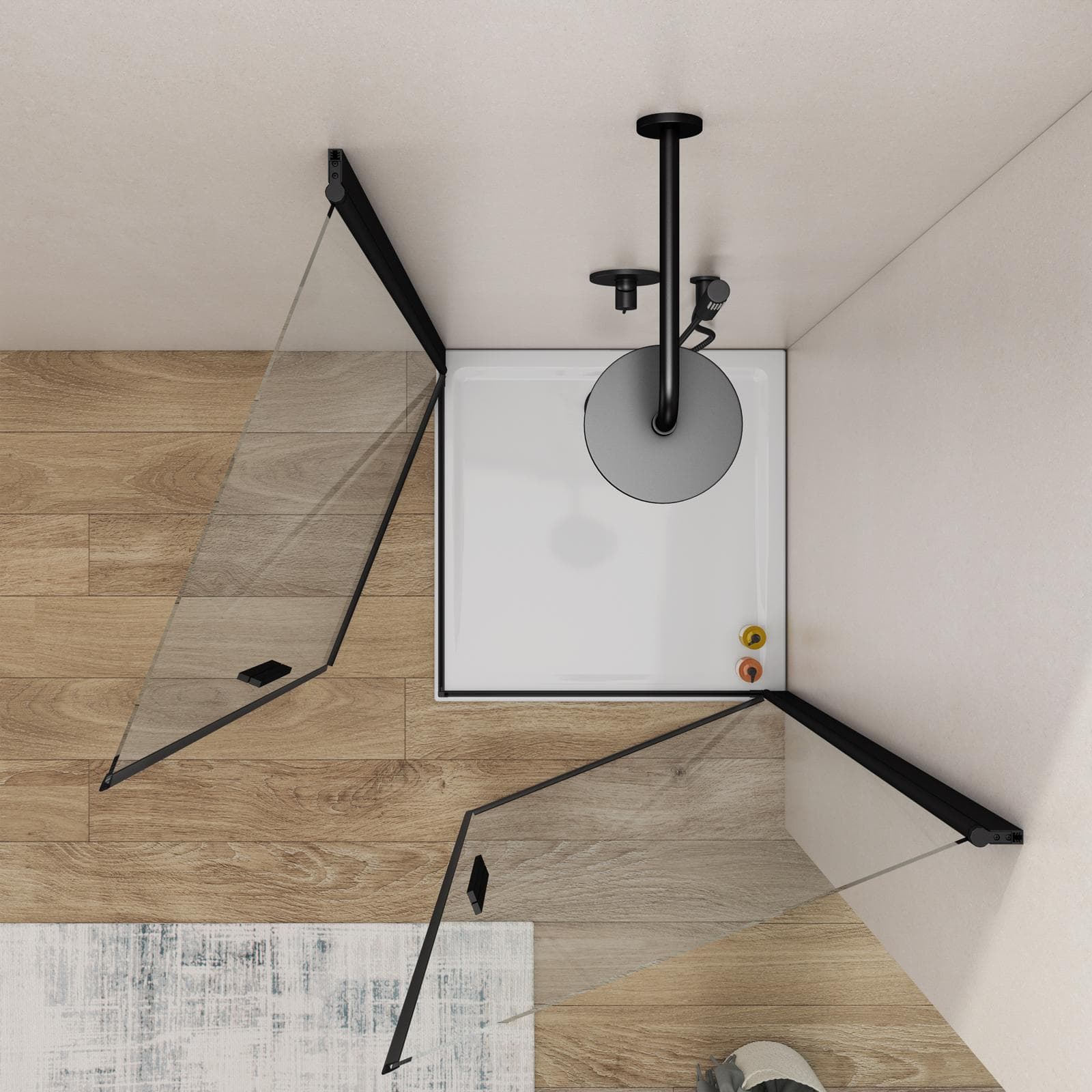 Box doccia 90x90 cm doppio battente con vetro temperato trasparente e profilo nero opaco 190h - Nilo