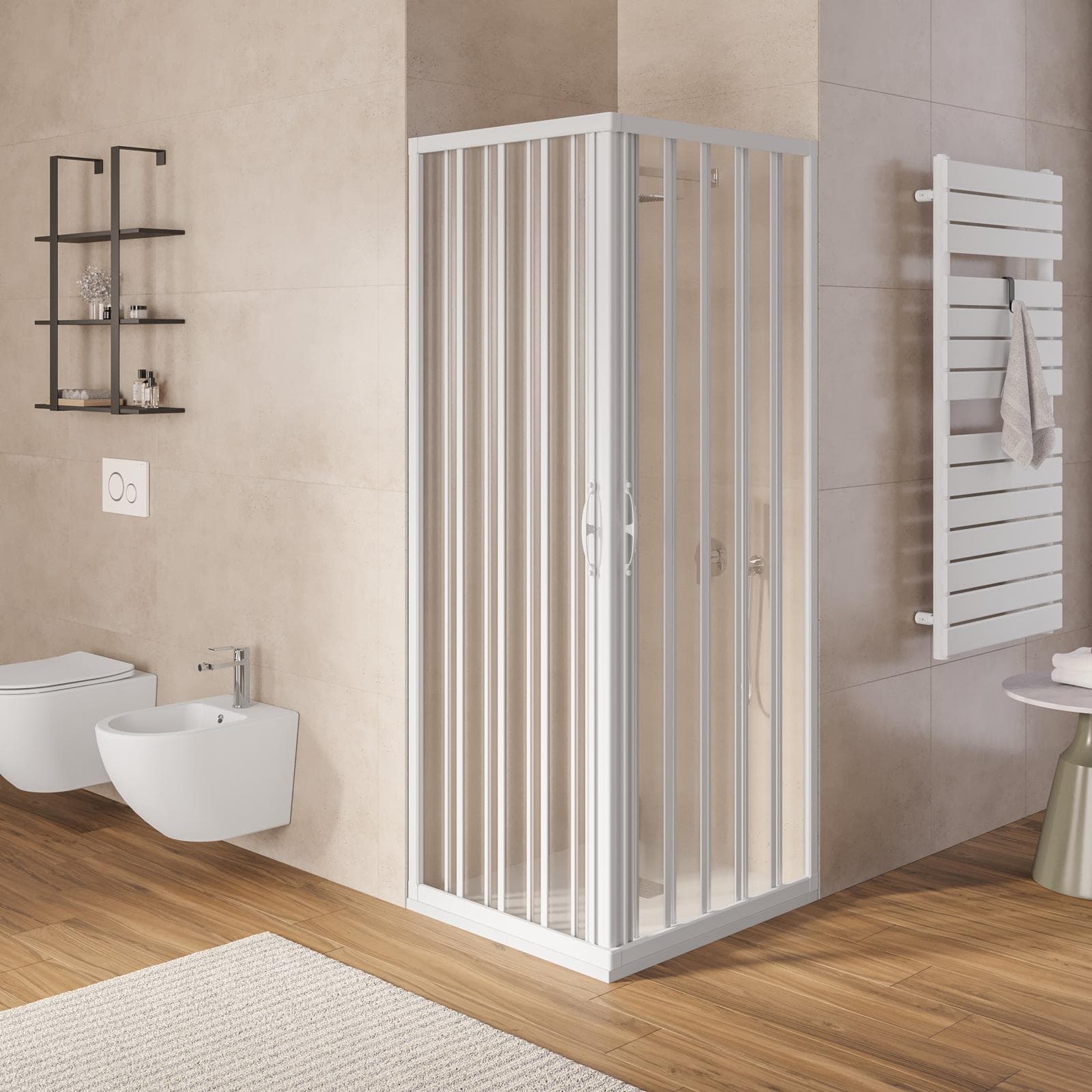 Box doccia a soffietto rettangolare in acrilico 80x100 cm riducibile a 70x90 cm
