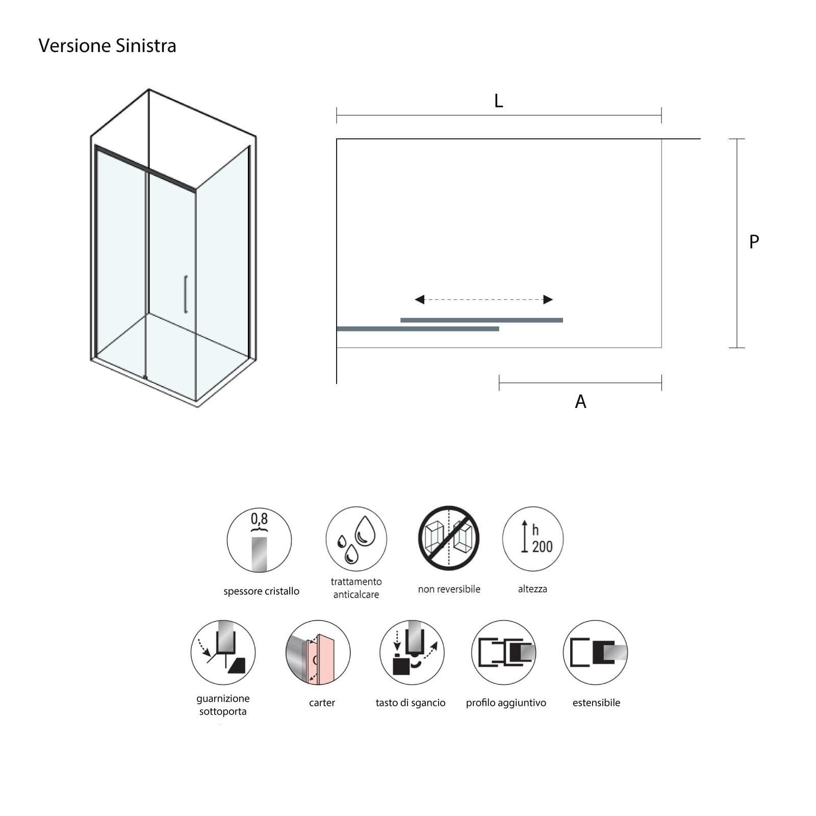 Box doccia angolare 110x90 cm scorrevole sx cristallo anticalcare 8 mm 200h cromo - Abelia