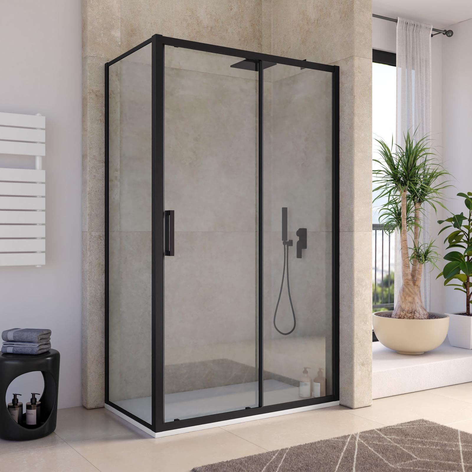 Box doccia angolare 65x115 cm scorrevole anticalcare con telaio nero - Naomi