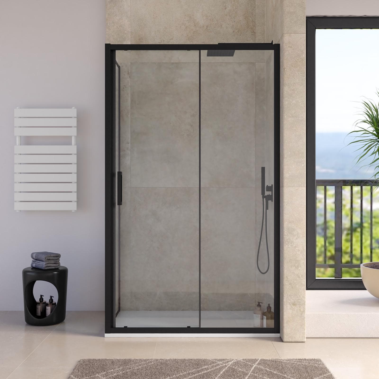 Box doccia angolare 65x115 cm scorrevole anticalcare con telaio nero - Naomi