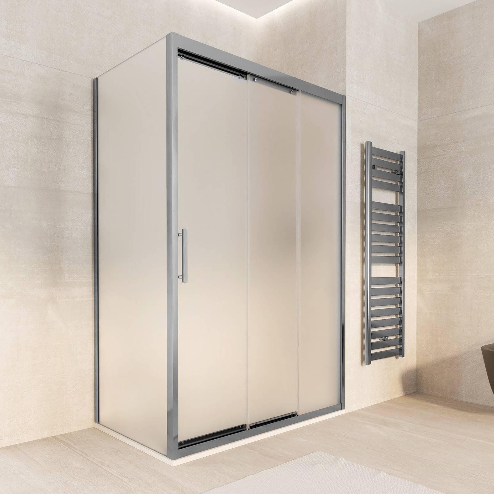 Box doccia 120x90 cm scorrevole verso dx 3 ante anticalcare opaco e profilo cromo 195h - Teknic