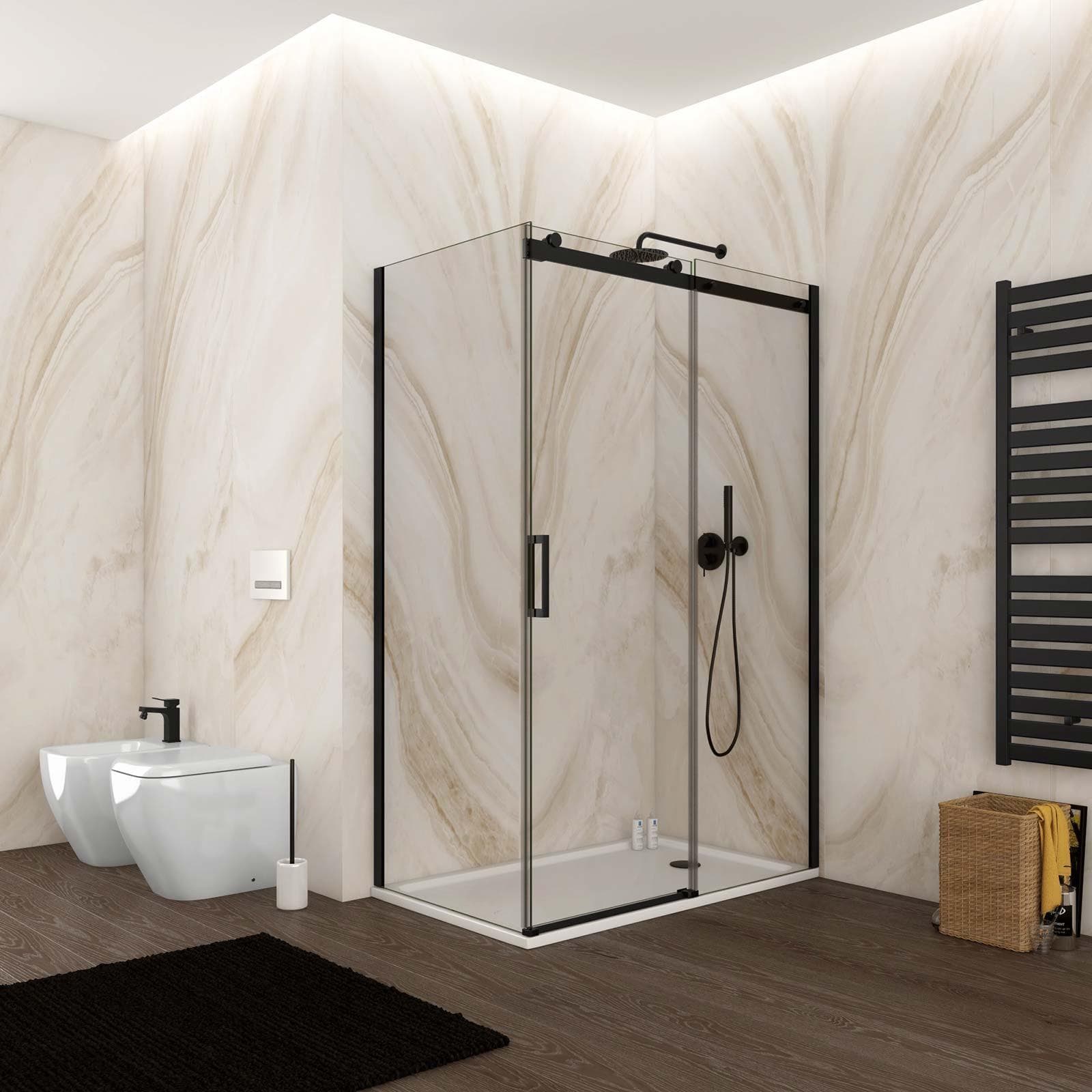 Box doccia 70x130 cm scorrevole vetro anticalcare trasparente profilo nero opaco 195h - Rail