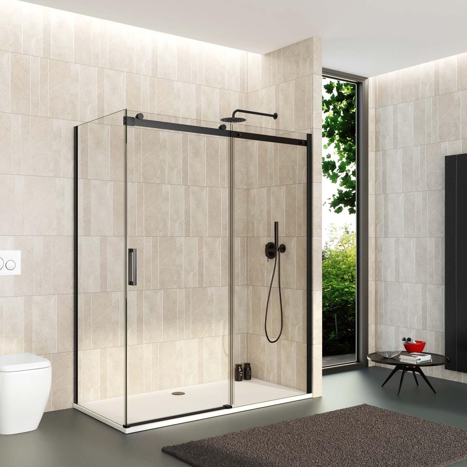 Box doccia 70x160 cm scorrevole vetro anticalcare trasparente profilo nero opaco 195h - Rail