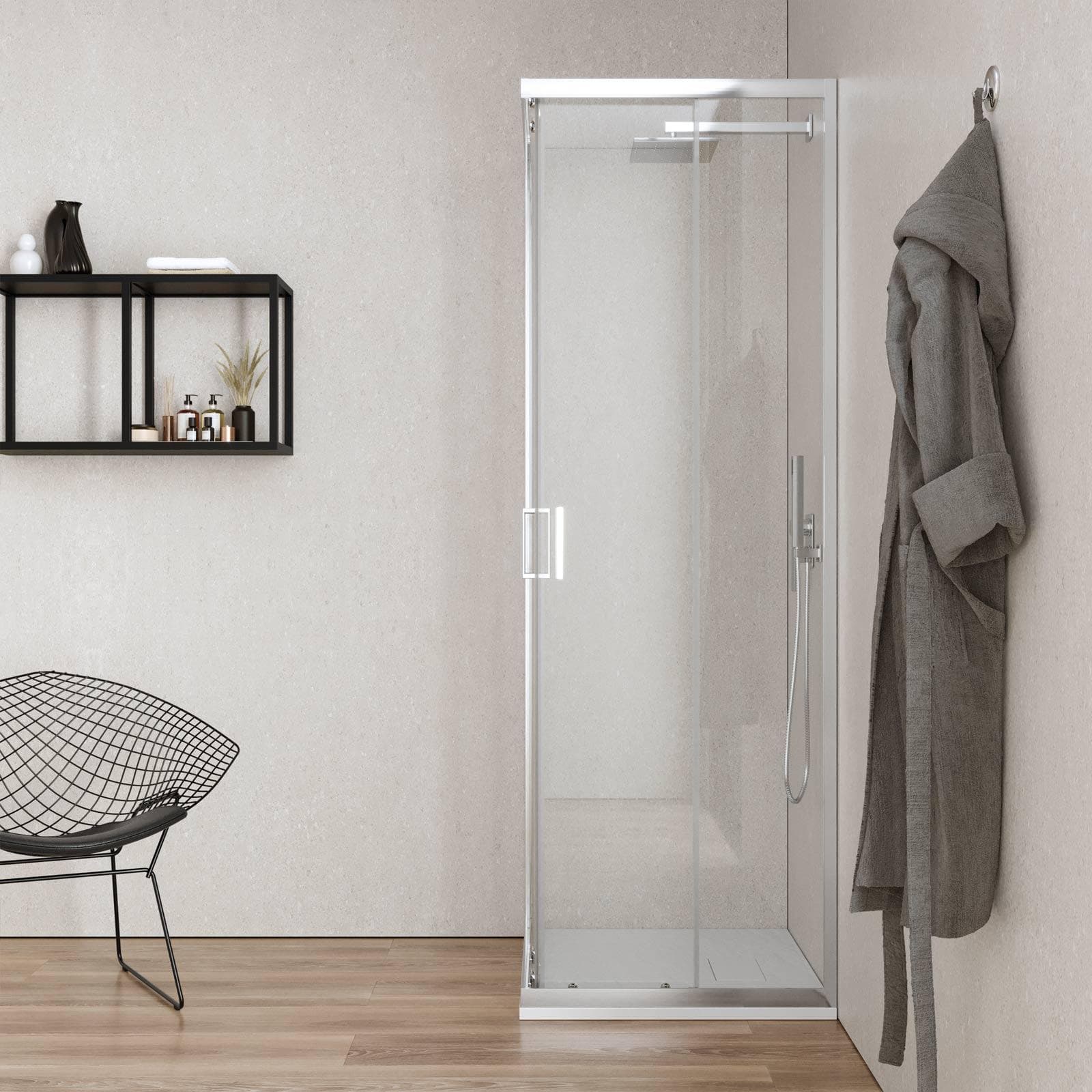 Box doccia 75x75 cm angolare scorrevole con vetro trasparente e profilo cromo 200h - Skin