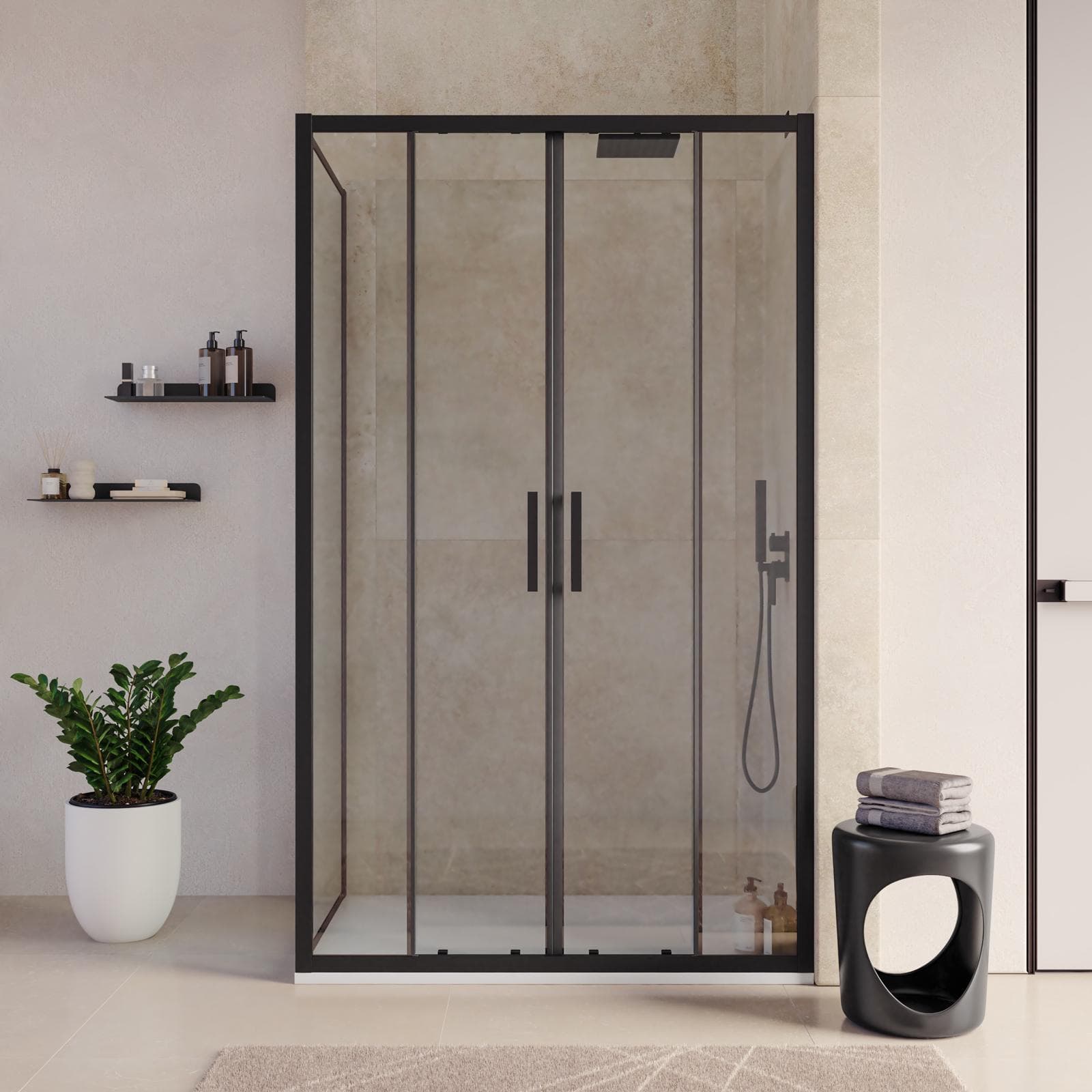 Box doccia angolare 80x120 cm scorrevole 4 ante anticalcare telaio nero - Naomi