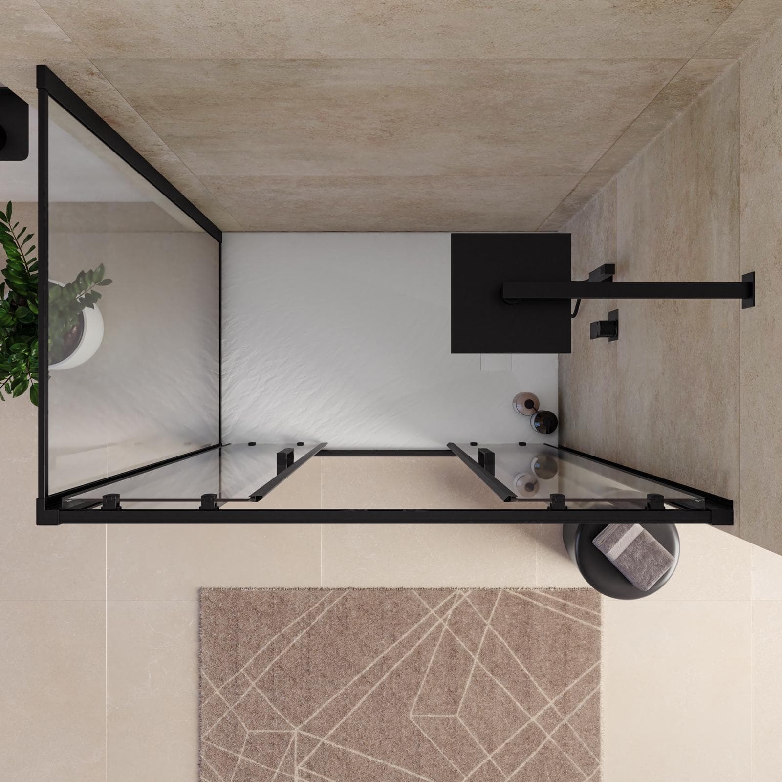 Box doccia angolare 80x120 cm scorrevole 4 ante anticalcare telaio nero - Naomi