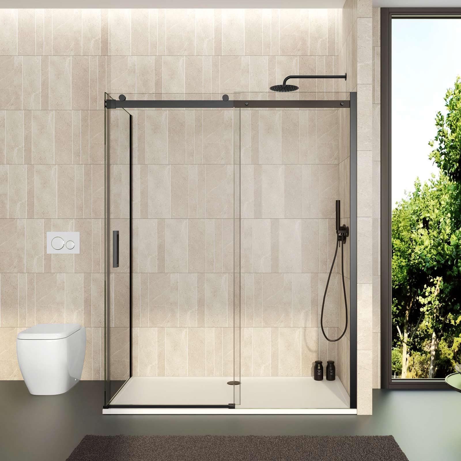 Box doccia 80x150 cm scorrevole vetro anticalcare trasparente profilo nero opaco 195h - Rail