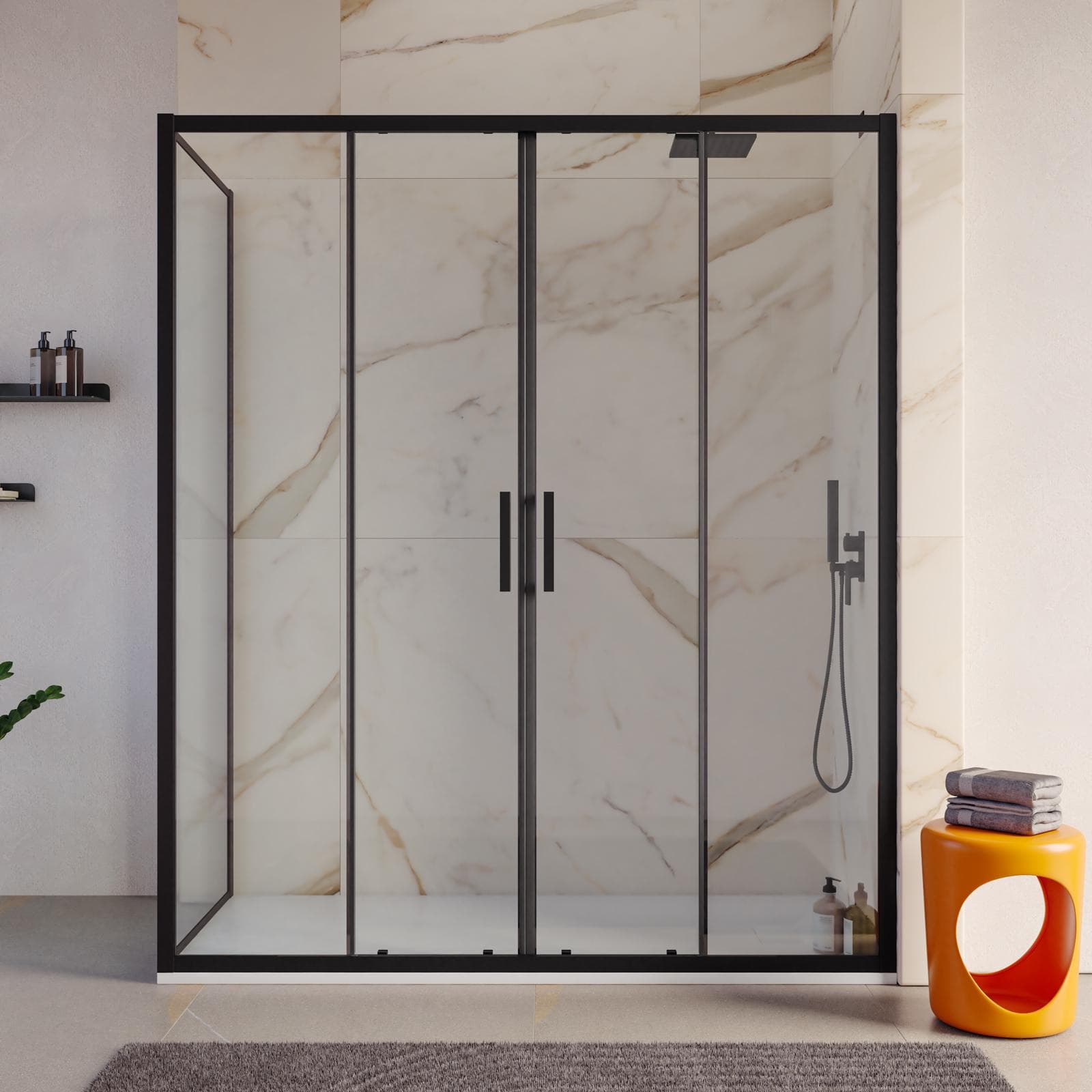 Box doccia angolare 80x160 cm scorrevole 4 ante anticalcare telaio nero - Naomi