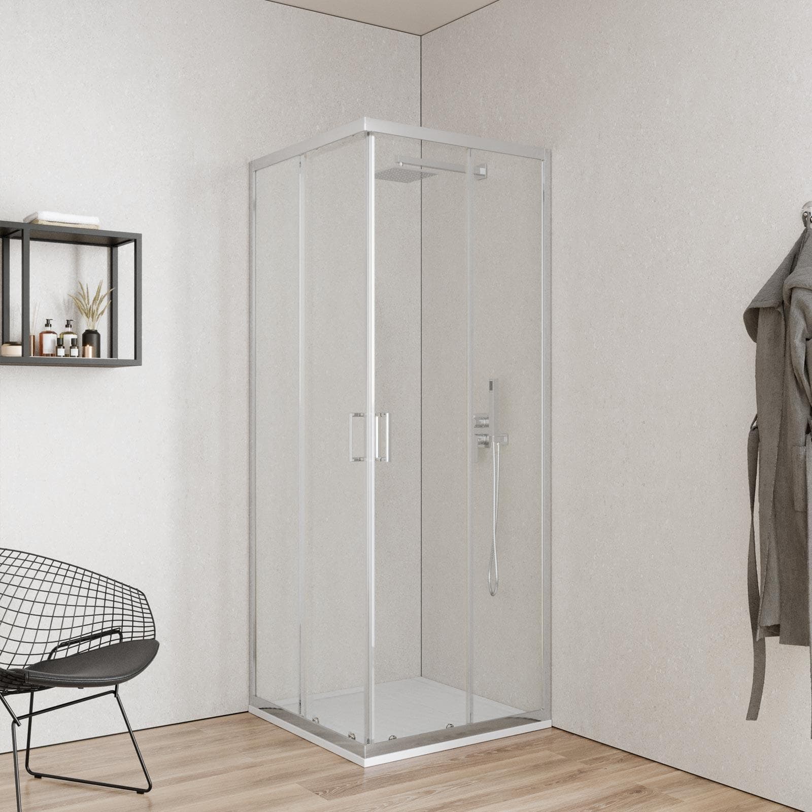 Box doccia 80x80 cm angolare scorrevole con vetro trasparente e profilo cromo 200h - Skin