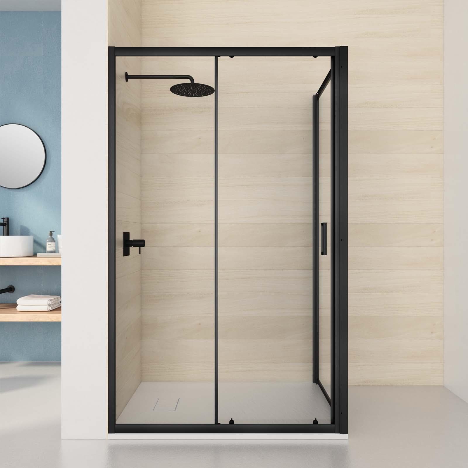 Box doccia angolare 90x115 cm scorrevole trasparente telaio nero - Nait
